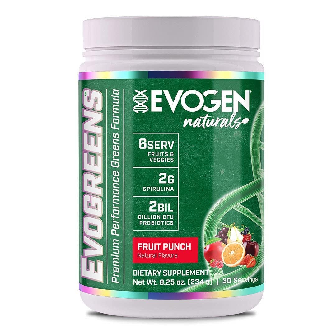 Evogen Evogreens Naturals Superfood Powder - Fruit Punch Flavor 234g | Vegan Greens Supplement for Energy & Digestion | Perfect for Smoothies, Shakes & Healthy Lifestyle