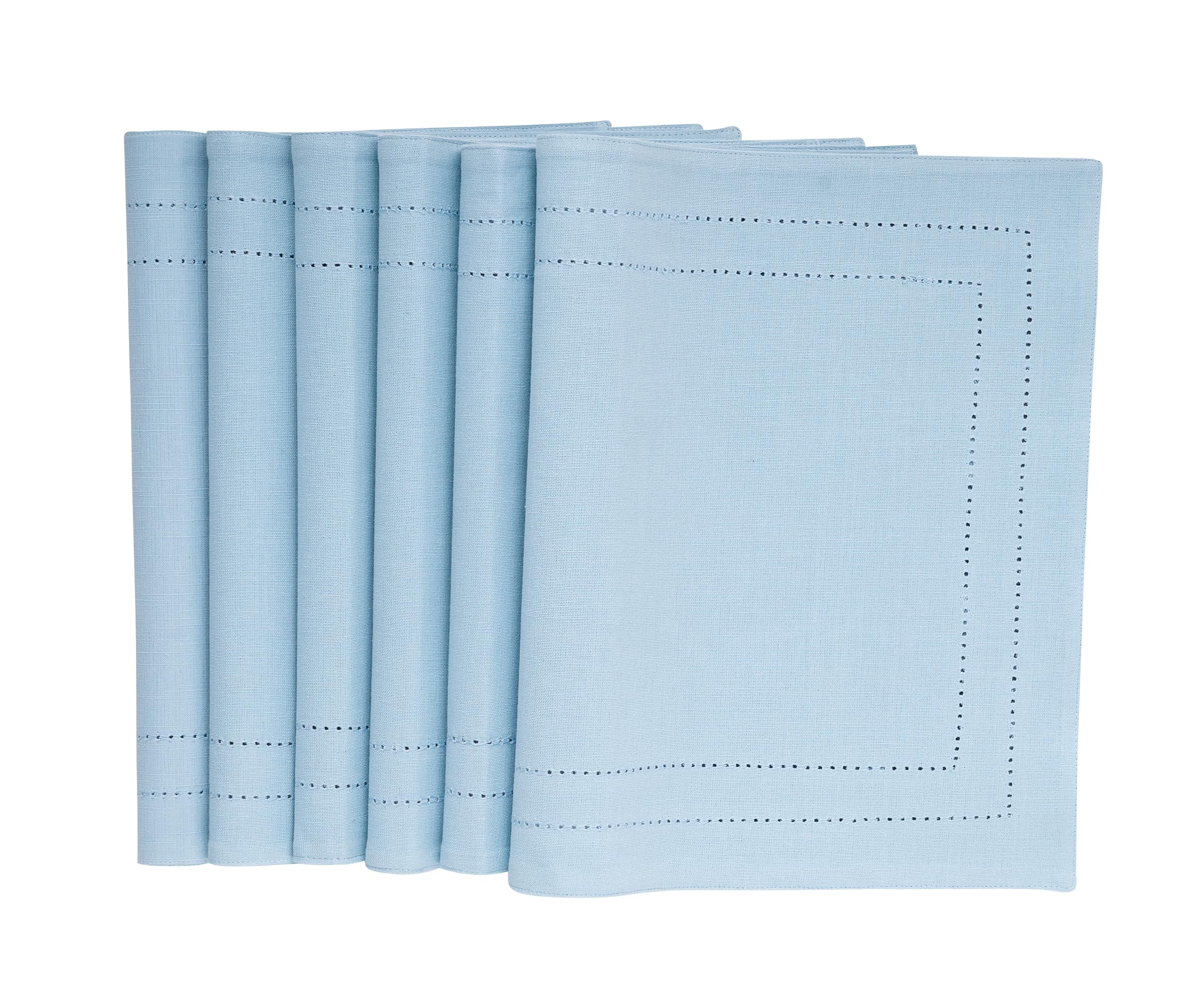 Premium Blue Cotton Placemats Set of 6 - Double Hemstitched, Washable & Soft Woven Table Mats for Kitchen & Dining (13x18 Inches) - Perfect for Everyday Meals, Dinner Parties & Holiday Decor