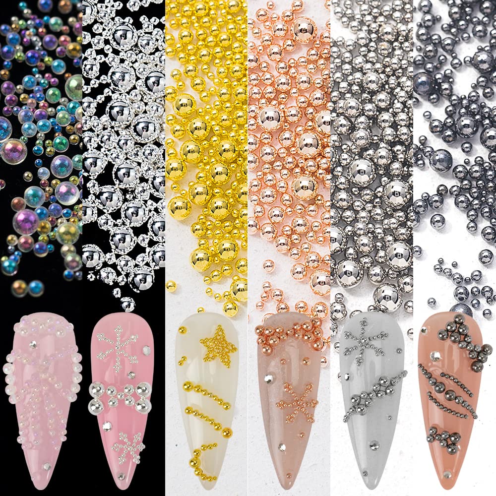6 Boxes Nail Art Beads Kit - Gold Silver Rose Gold Metal Balls & Steel Caviar Beads for DIY Nail Design, Manicure, Crafts & Home Decoration | Perfect for Professional Salons, Bridal Nails & Gift Making