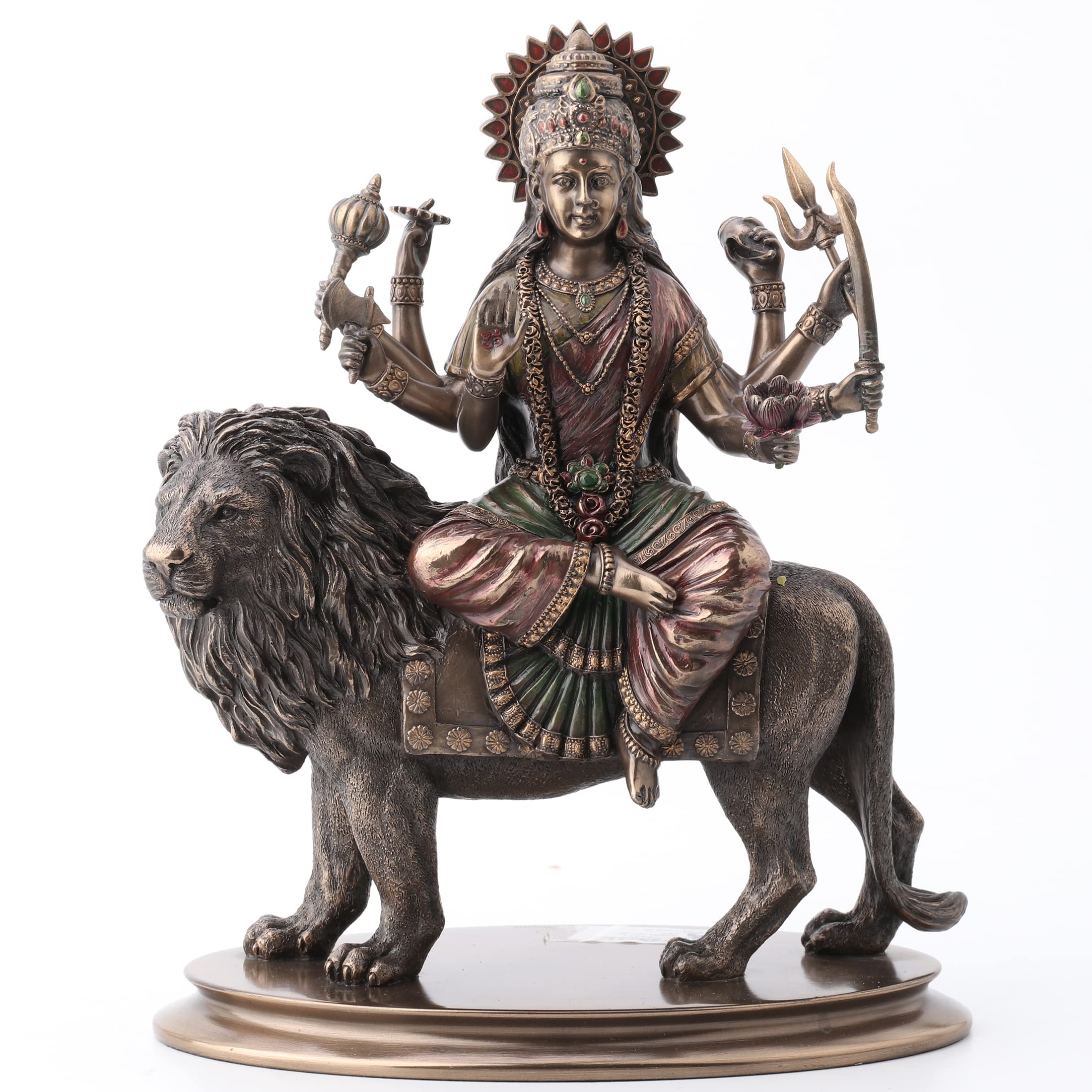 Veronese Design 10 3/8 Inch Divine Mother Durga Riding Lion Hindu Goddess Resin Statue with Bronze Finish - Perfect for Home Altar, Yoga Studio Decor & Spiritual Gift