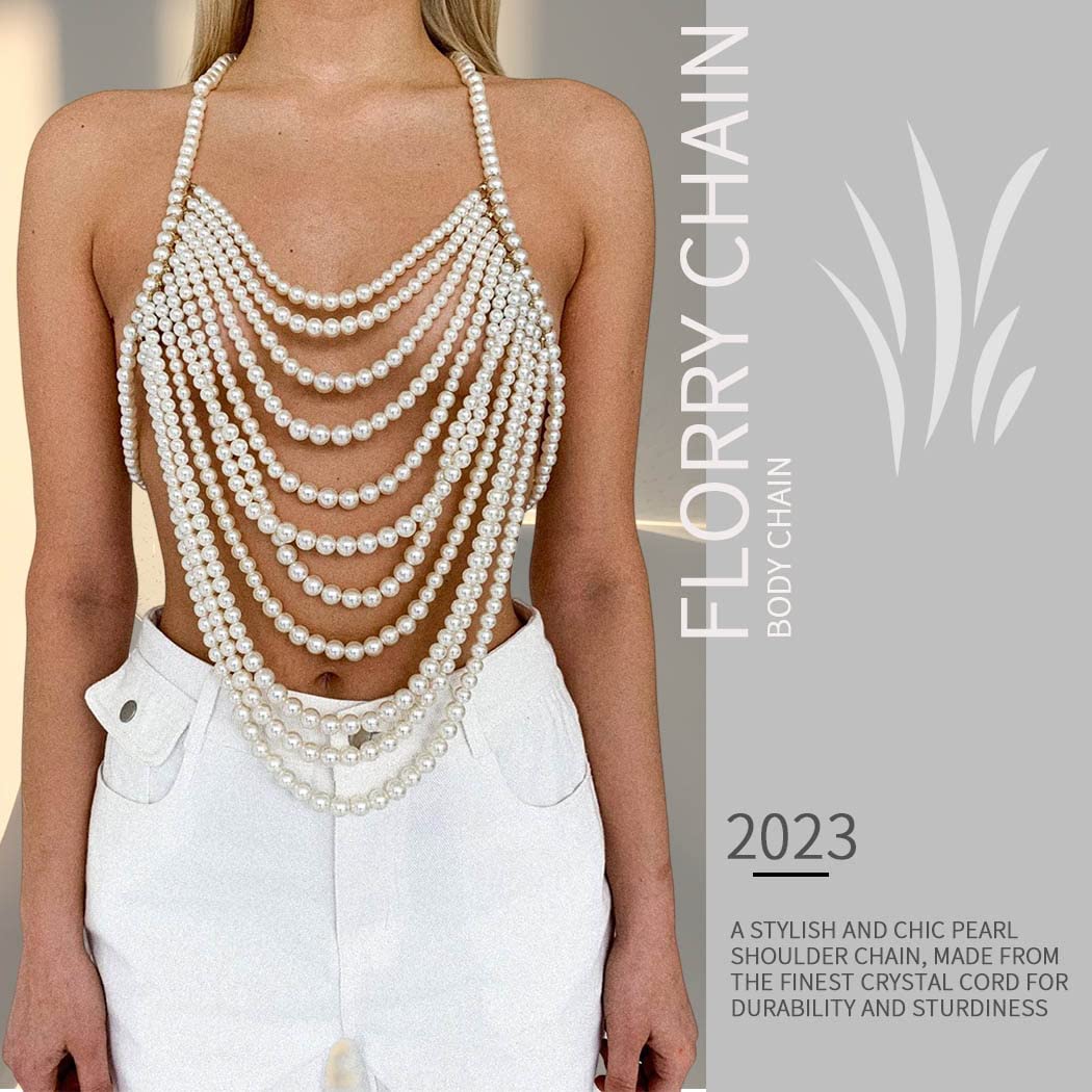 Florry Pearl Body Chain - Elegant Shoulder Necklace & Top Body Jewelry for Women | Perfect for Weddings, Parties, Bachelorette & Date Nights