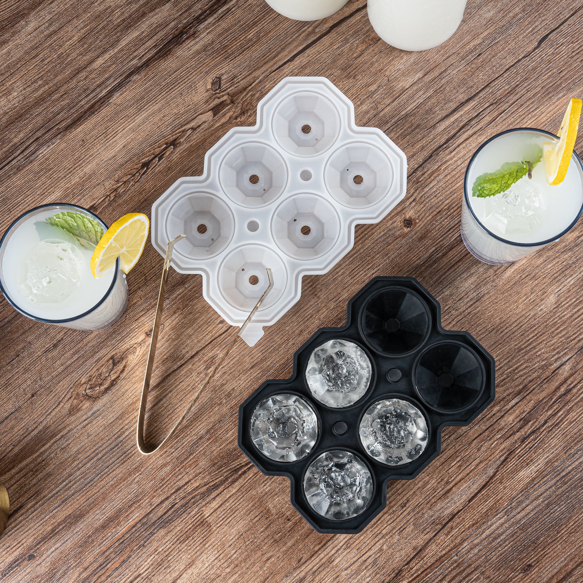 Premium Black Silicone Ice Cube Tray - 2 x 1.5 Inch Diamond Shape, 6 Compartments (1 Count) - Perfect for Cocktails, Whiskey, and Chilled Beverages