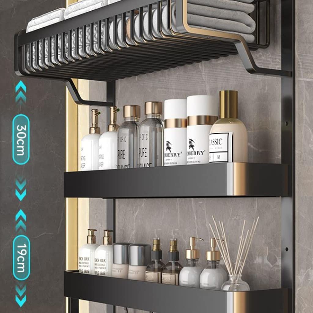 MUSUMI Bathroom Shelf - No Hole Mesh Basket for Towels & Toiletries, 47cm Black - Perfect for Bathroom Vanity, Shower Organization & Small Space Storage