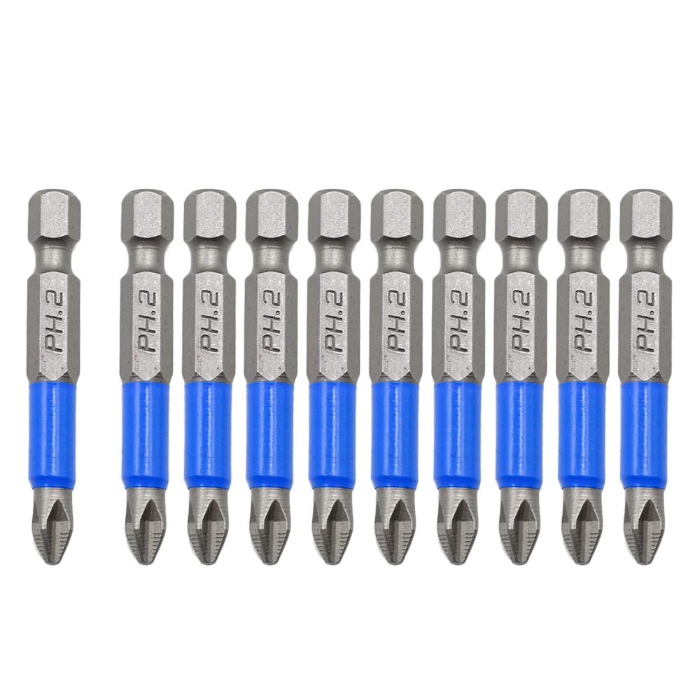 Biaungdo 10Pcs Magnetic Hex Anti-Slip Phillips Screwdriver Bits (PH2 x 50MM) - Premium Tool Bits for DIY, Furniture Assembly & Home Repair Projects