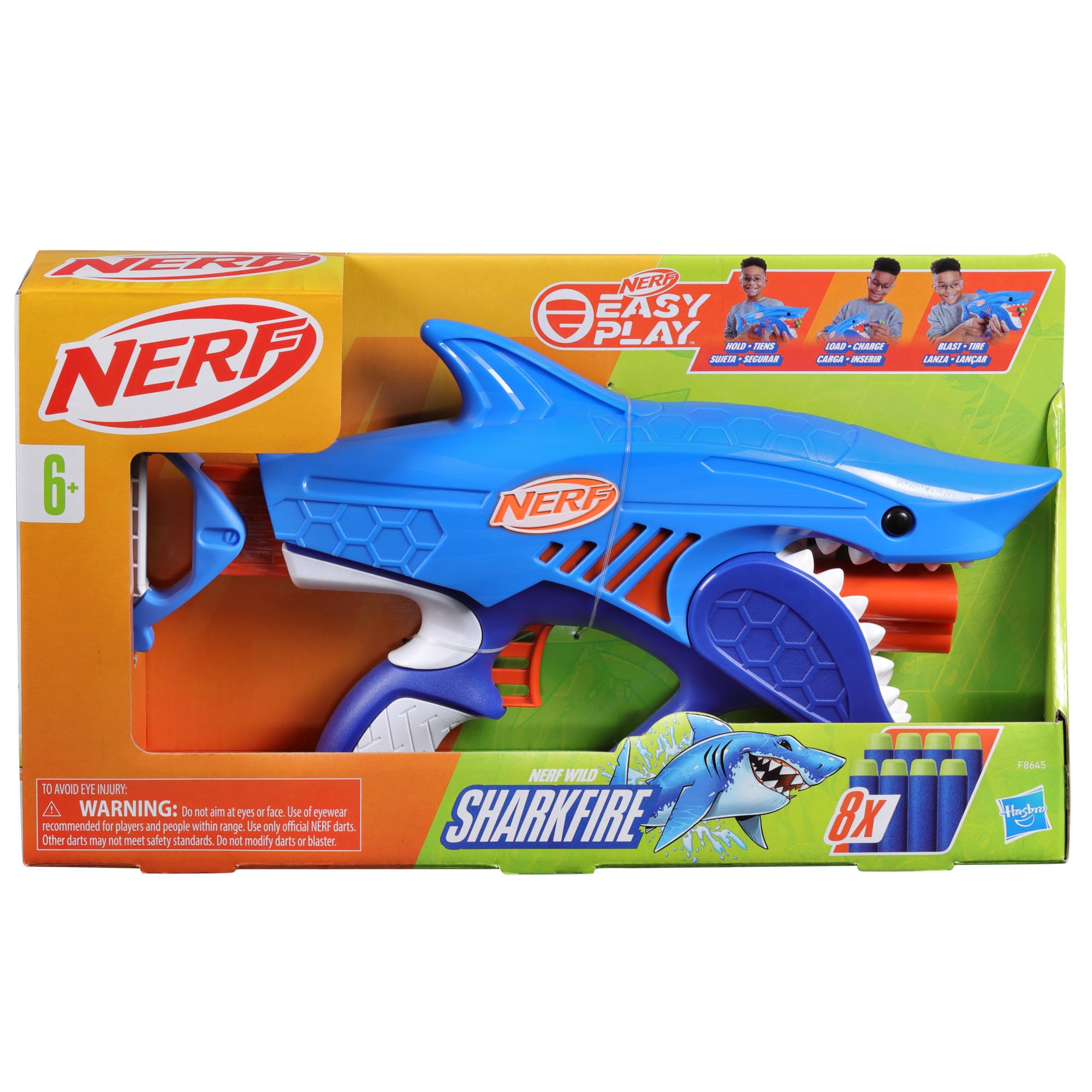 NERF Junior Wild Sharkfire Dart Blaster Toy - Easy to Play with 8 Nerf Elite Darts - Fun Outdoor Shark-Themed Blaster for Kids Ages 6+ - Perfect for Backyard Battles, Birthday Parties & Summer Playtime