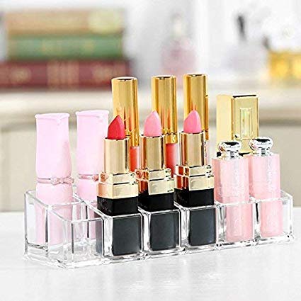 12-Section Clear Acrylic Makeup Organizer - Lipstick & Cosmetic Storage Holder for Vanity, Bathroom Counter, Travel (AR Mall)