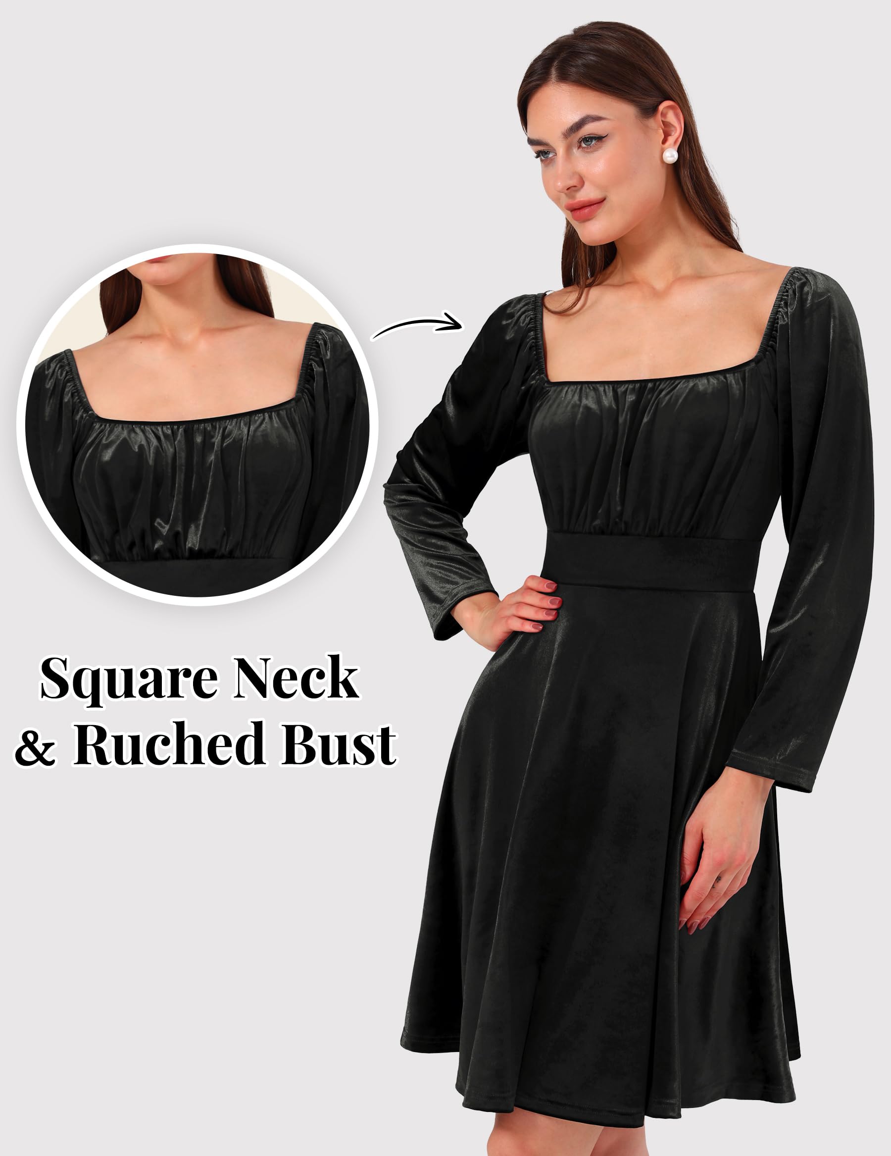 Wedtrend Women's Velvet Party Dress - Square Neck Mini Cocktail Dress with Long Sleeves | Perfect for Holiday Parties, Date Nights & Special Occasions