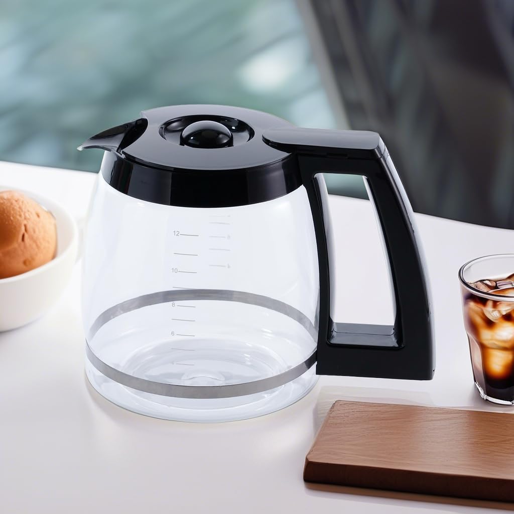 12-Cup Glass Carafe Replacement for Cuisinart DCC-1200PRC Coffee Maker - Decorative Stainless Steel Handle - Perfect for Home, Office & Restaurant Use