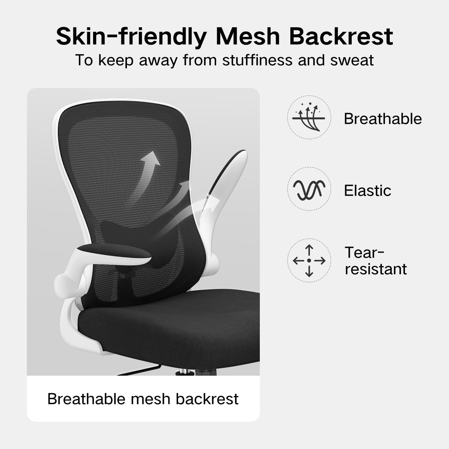 Hbada Ergonomic Office Chair - Adjustable Lumbar Support Mesh Computer Desk Chair with PU Silent Wheels, Flip-Up Armrests & Tilt Function - White | Perfect for Home Office, Gaming & Workspace