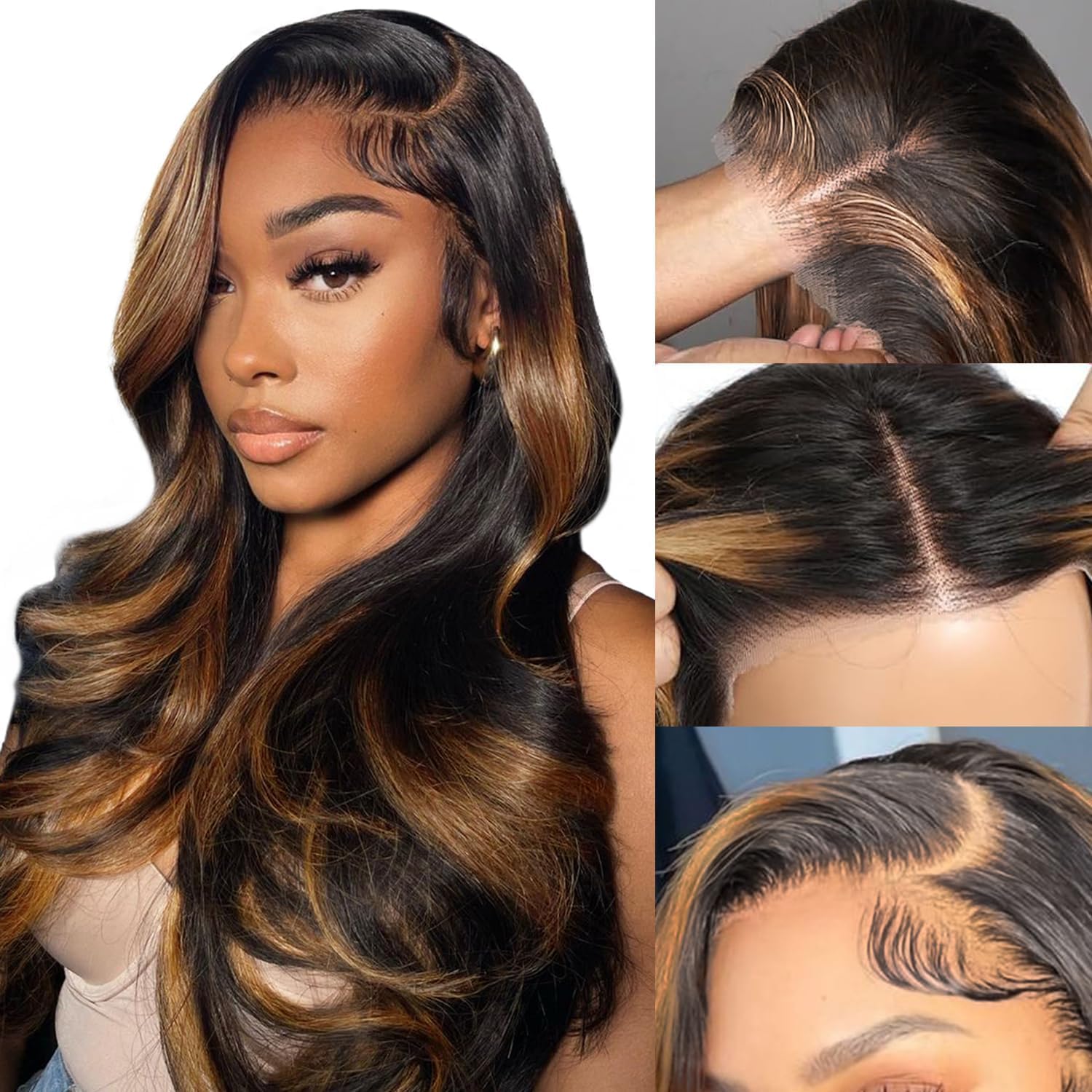 13x6 HD Lace Front Wig Human Hair 1B/30 250% Density Body Wave Blonde Ombre Highlight Glueless Wig for Women - 26 Inch Long, Natural Look for Daily Wear, Parties & Special Occasions
