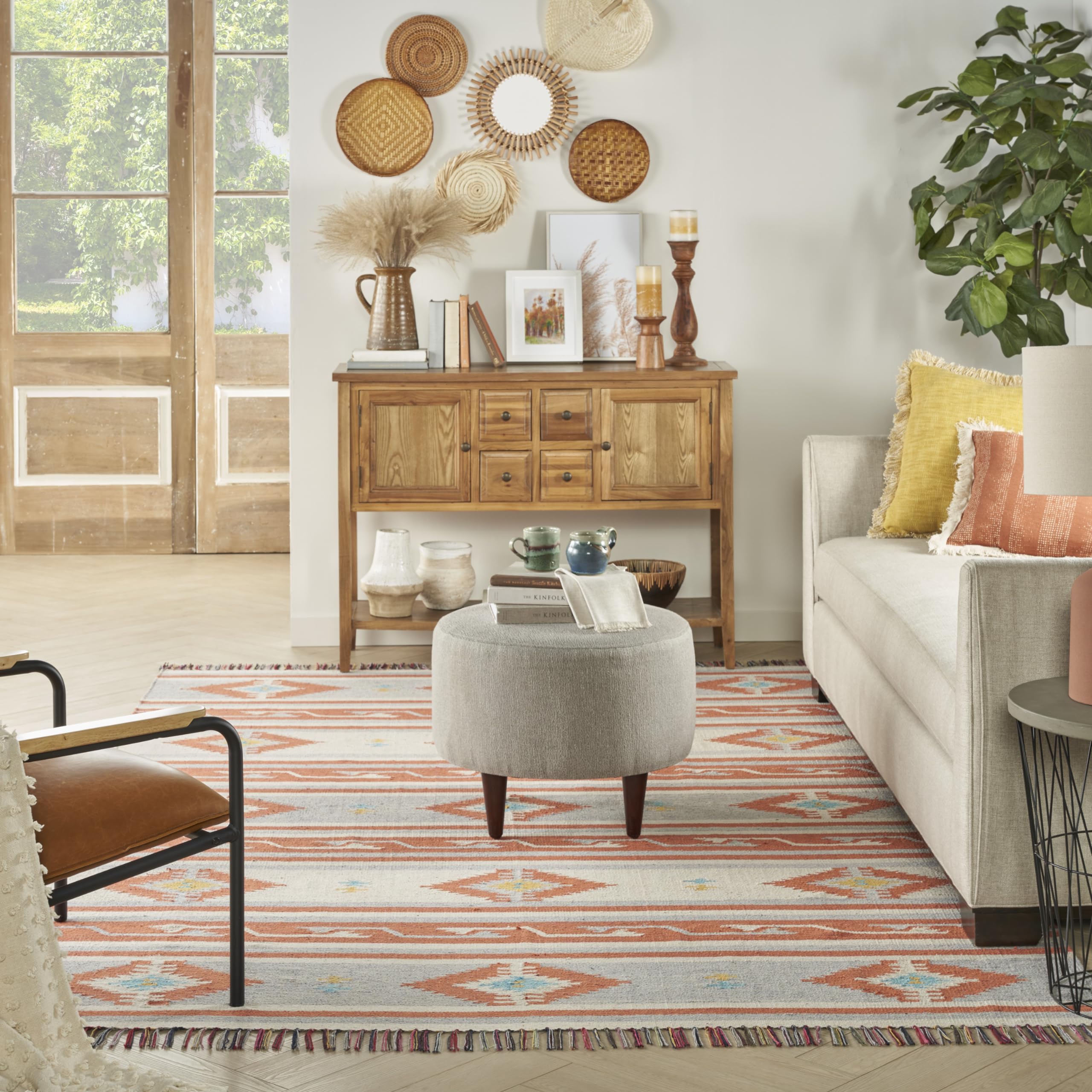 Nourison Baja Tribal Ivory/Grey 8' x 10' Area Rug - Easy to Clean, Non-Shedding, Soft & Durable - Perfect for Bedroom, Living Room, Dining Room & Kitchen Decor (8x10)