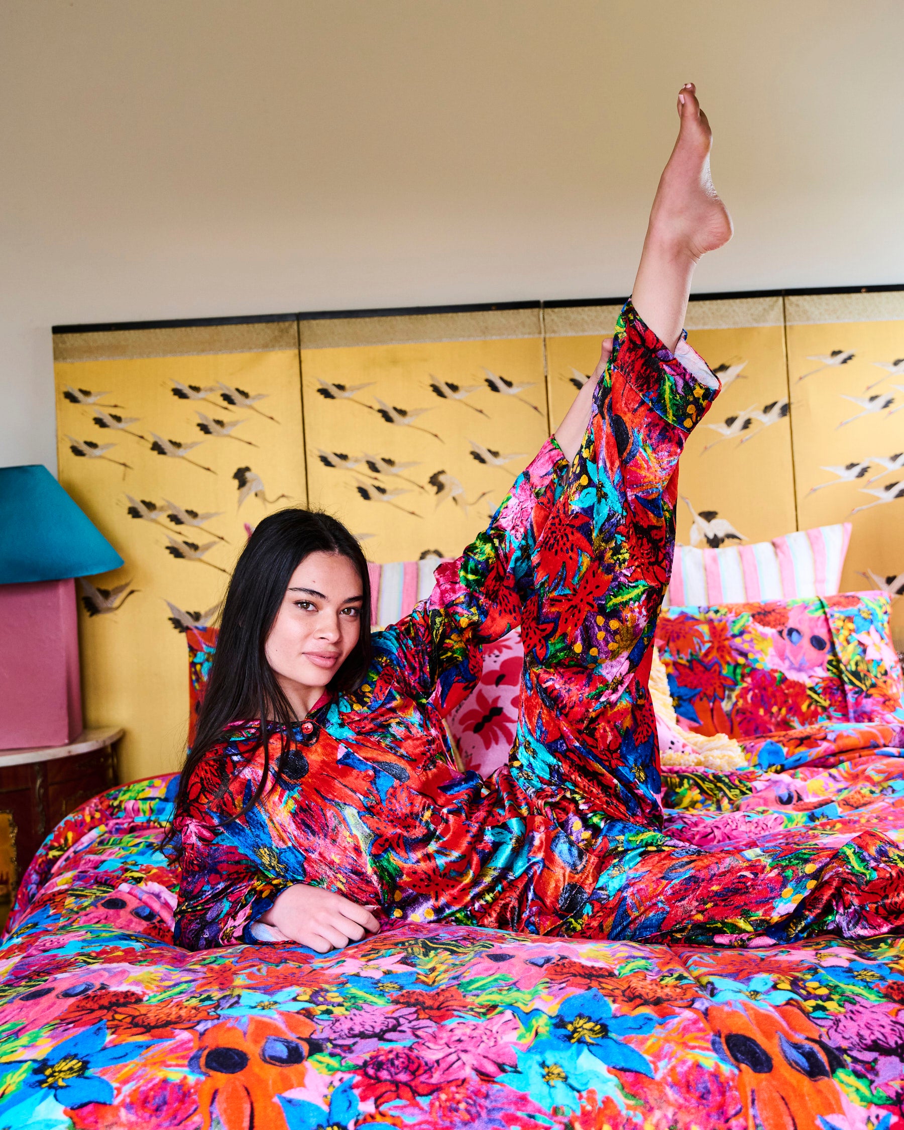 Kip&Co x Jenny Kee Growing The Peace Velvet Long Sleeve Pajama Set for Women - Soft & Comfortable Sleepwear for Cozy Nights, Loungewear, and Relaxation at Home
