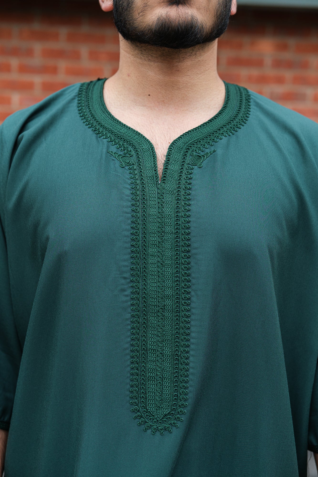 Premium Green Moroccan Thobe for Men - Traditional Islamic Kaftan with Embroidery - Perfect for Eid, Ramadan & Special Occasions