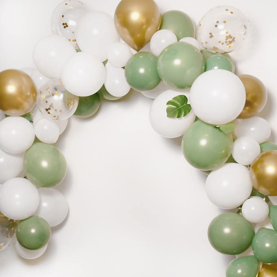 SOLAS Jungle Balloon Arch Kit 98 Pcs - White Green & Gold Safari Party Decorations - DIY Balloon Garland for Jungle Themed Birthday, Baby Shower & Tropical Events - Perfect for Home, Wedding & Outdoor Celebrations
