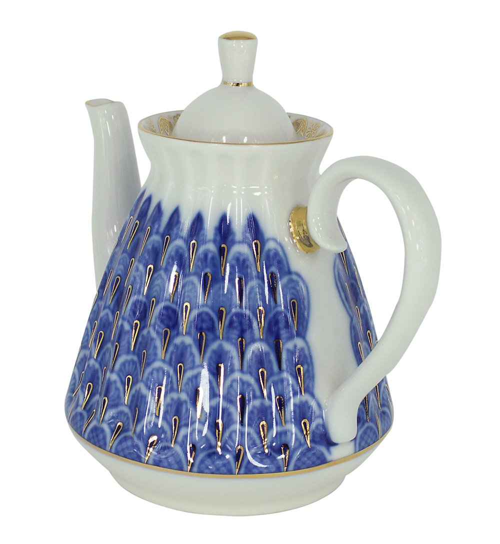Lomonosov Porcelain Teapot - Handcrafted Russian Blue Forget-Me-Not Floral Design - 3 Cup Capacity - Perfect for Afternoon Tea, Gifts & Home Decor