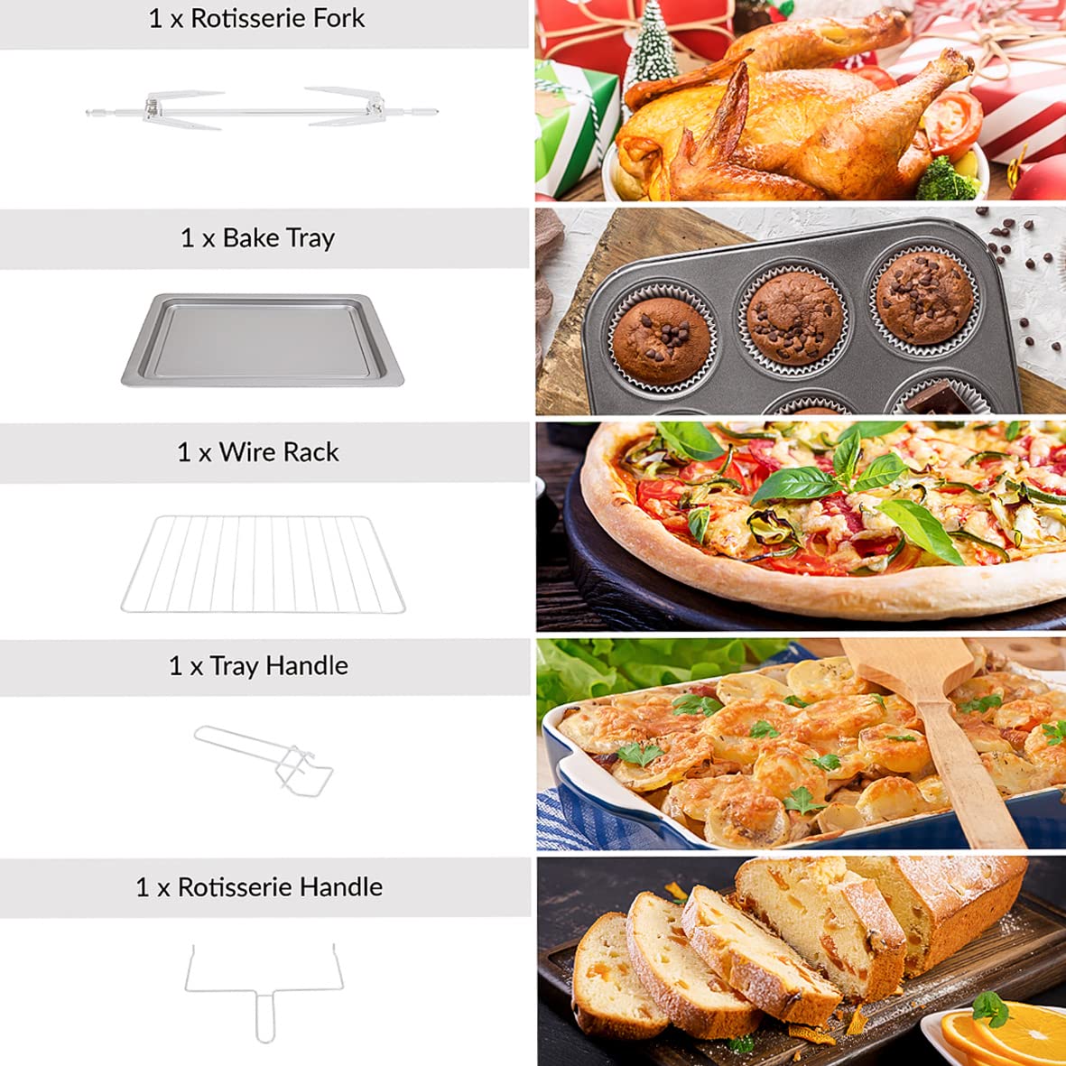 Quest 35379 26L Twin Hob Countertop Rotisserie and Convection Mini Oven - Adjustable Temperature, 60-Min Timer, Auto Shut-Off with Bell - Includes Accessories - Perfect for Small Kitchens, Dorms, and RV Cooking
