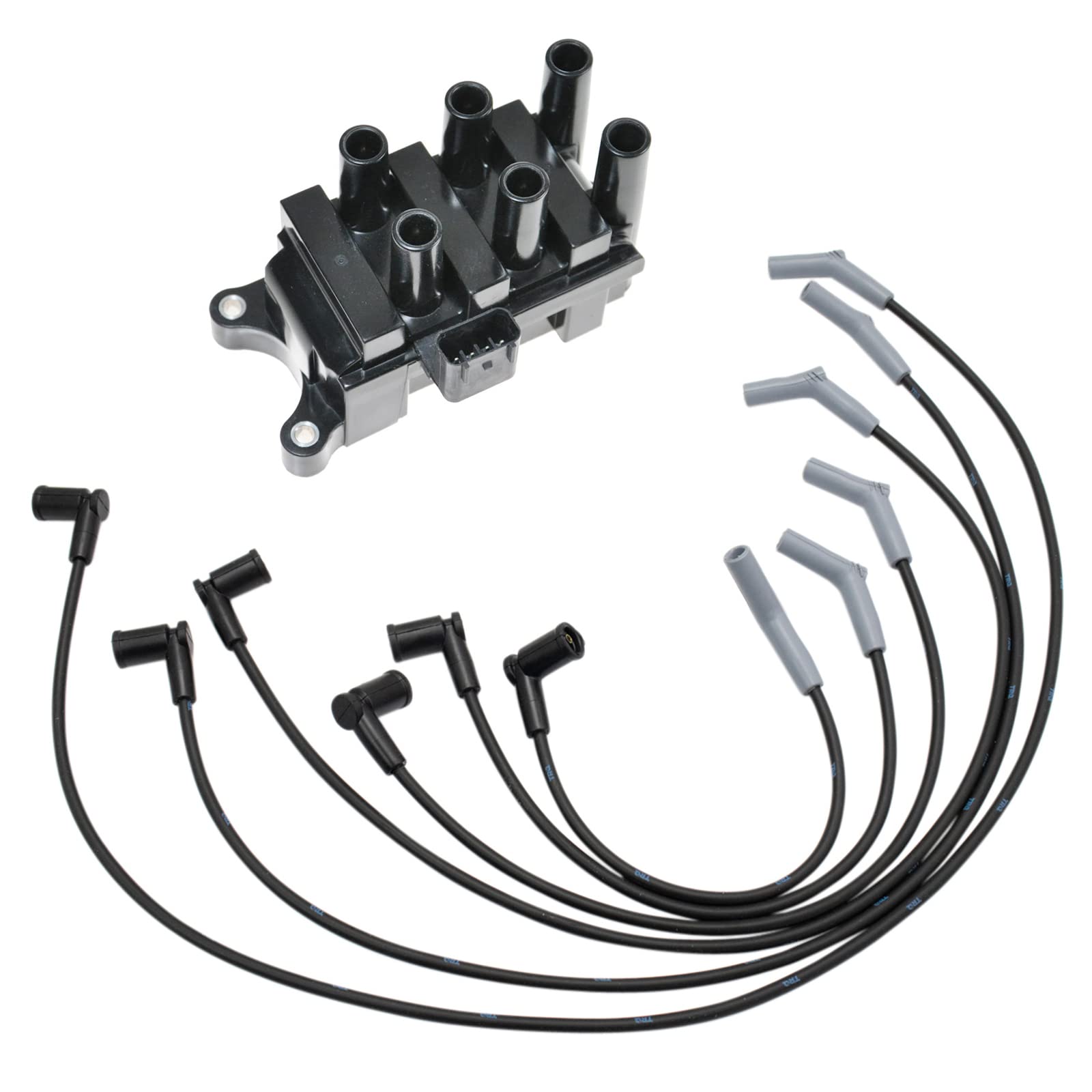 TRQ Ignition Coil & Spark Plug Wires Kit - Compatible with 2003-2008 Ford Ranger & 2004-2007 Mazda B3000 - Engine Performance Replacement Parts for Smooth Acceleration & Fuel Efficiency