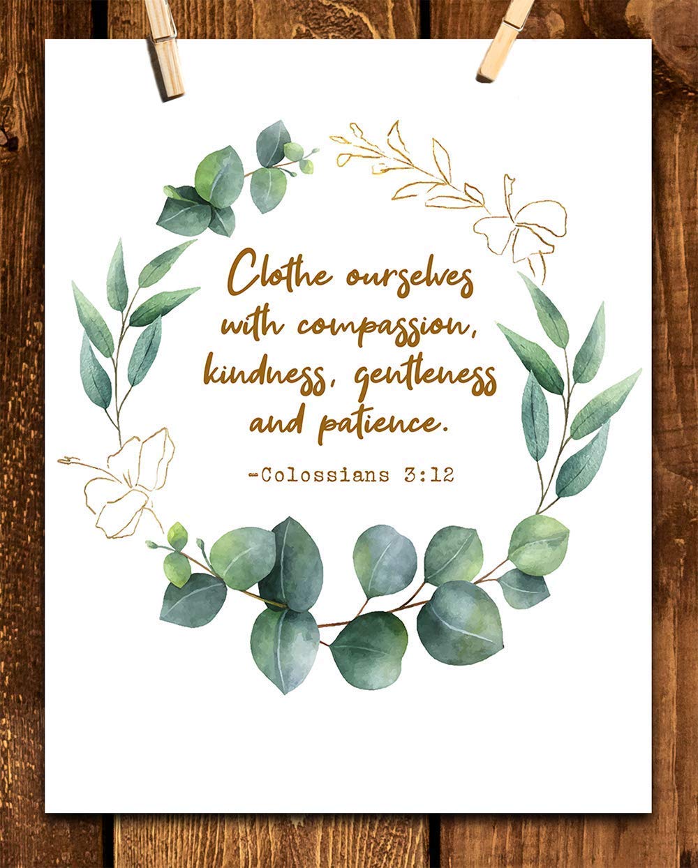 TJ Originals - Colossians 3:12 Bible Verse Wall Art Print - 11x14 Inspirational Christian Home Decor with Floral Design - Perfect for Living Room, Bedroom & Church - Gift for Women, Family & Friends (Birthday, Housewarming)