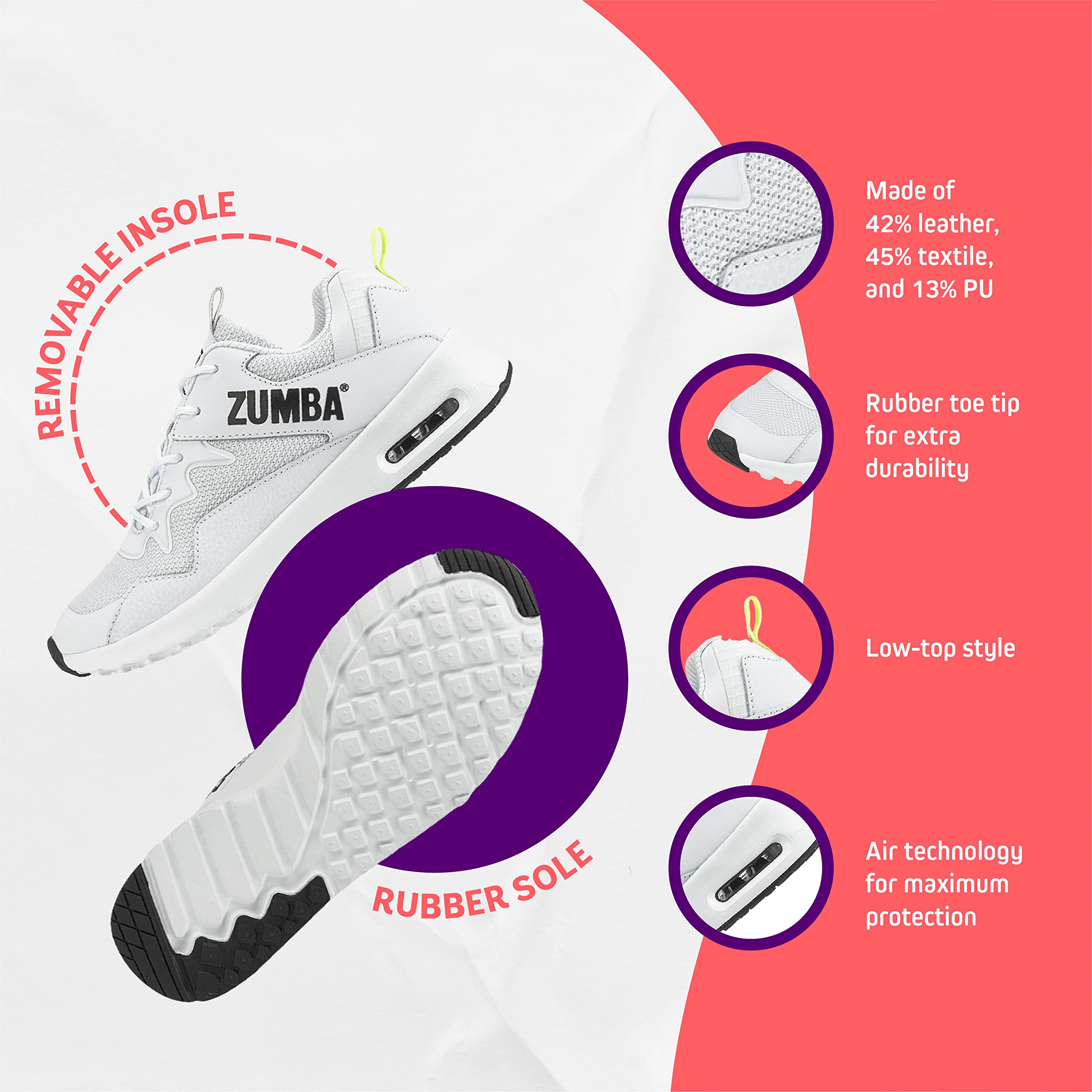 ZUMBA Women's Air Classic Sneakers - Non-Slip Low-Top Dance Shoes for Women | Comfortable & Lightweight for Zumba, Jazzercise & Fitness Classes | Perfect for Dance Workouts, Gym Training & Casual Wear