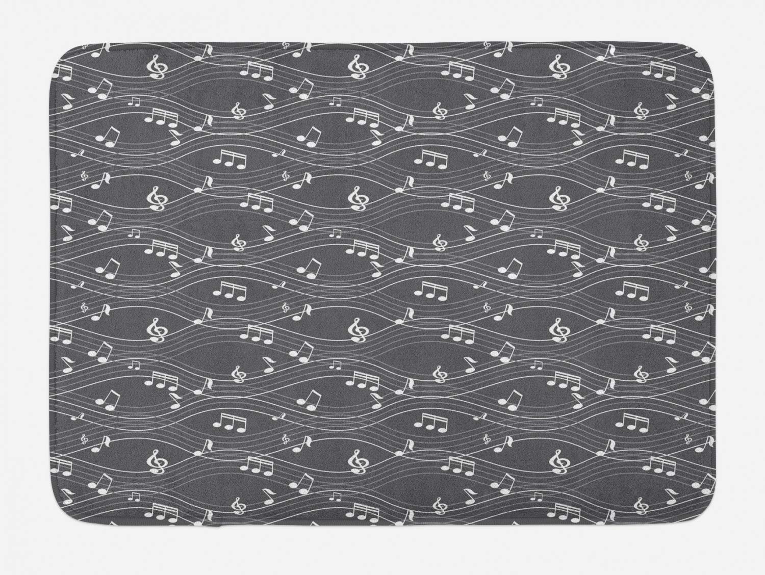 Ambesonne Non-Slip Music Bath Mat - Abstract Wavy Stripes with Treble Clef & Musical Notes, 30.2 x 20 Inches, Dimgray & White - Soft Plush Bathroom Rug for Modern Decor, Perfect for Musicians & Music Lovers