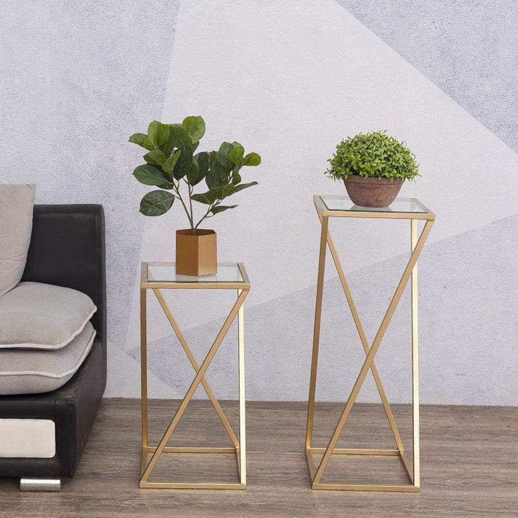Modern Gold Metal & Glass Flower Pot Stand - 80x30x30cm Indoor Plant Holder for Living Room Decor, European Style Home Garden Accessories | Perfect for Displaying Potted Plants, Succulents, and Home Interior Styling