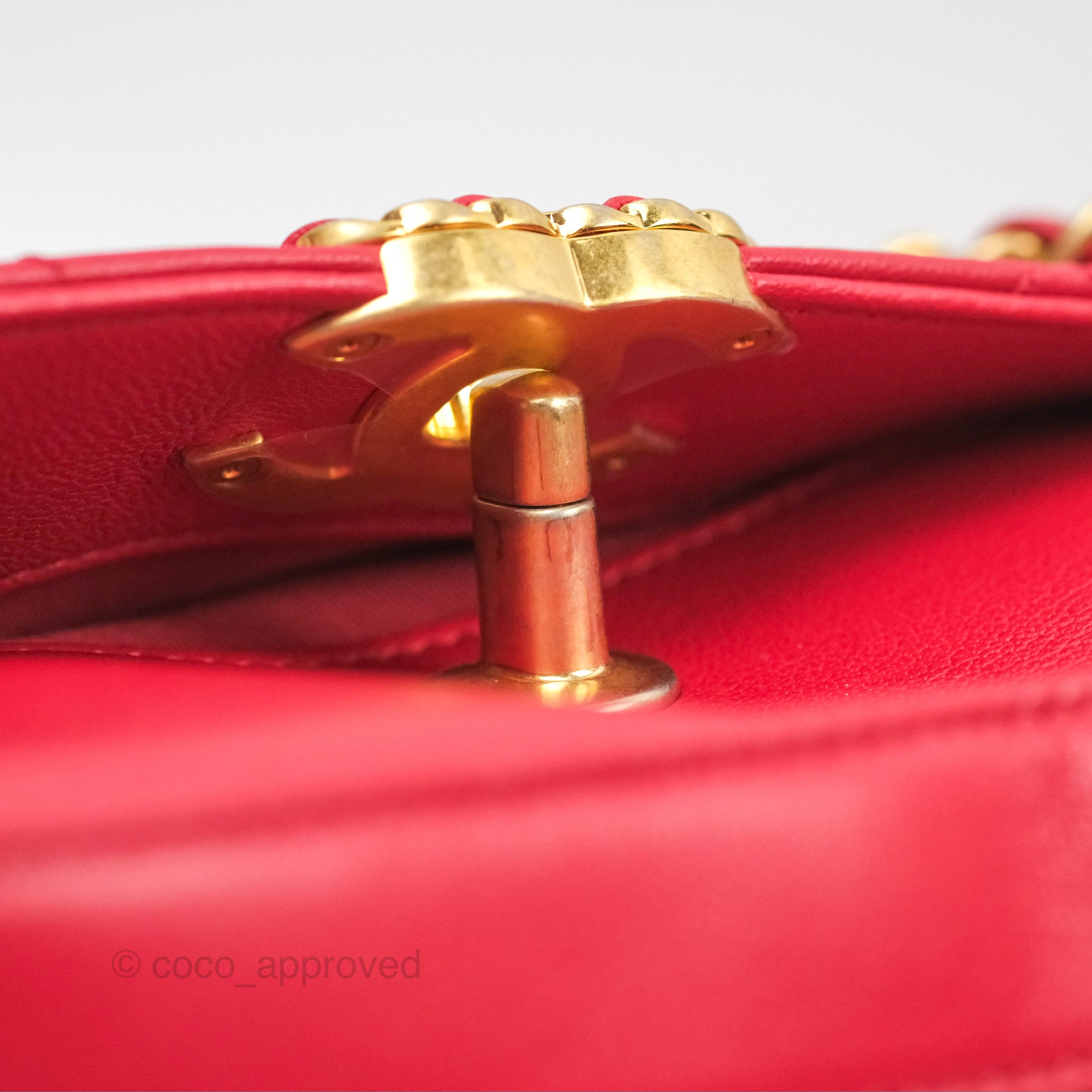 Chanel Red Goatskin Camera Bag with Aged Gold Chain Strap - Luxury Crossbody Bag for Women, Perfect for Parties & Evening Events