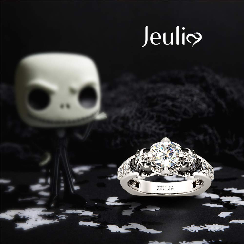 2 Carat Round Cut Diamond Skull Ring for Women - Sterling Silver Two-Tone Wedding Band with European Shank, Custom Bridal Engagement Promise Ring - Perfect for Gothic Weddings, Alternative Fashion & Unique Gift Giving (Includes Gift Box)
