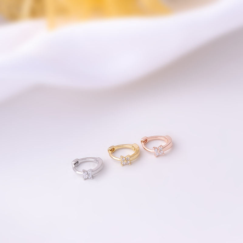 18K Rose Gold Swallow Heart Tiny Cartilage Hoop Earrings for Women - Dainty Minimalist Stud Earrings for Helix, Tragus, or Lobe Piercing - Perfect for Everyday Wear, Date Night & Gifts