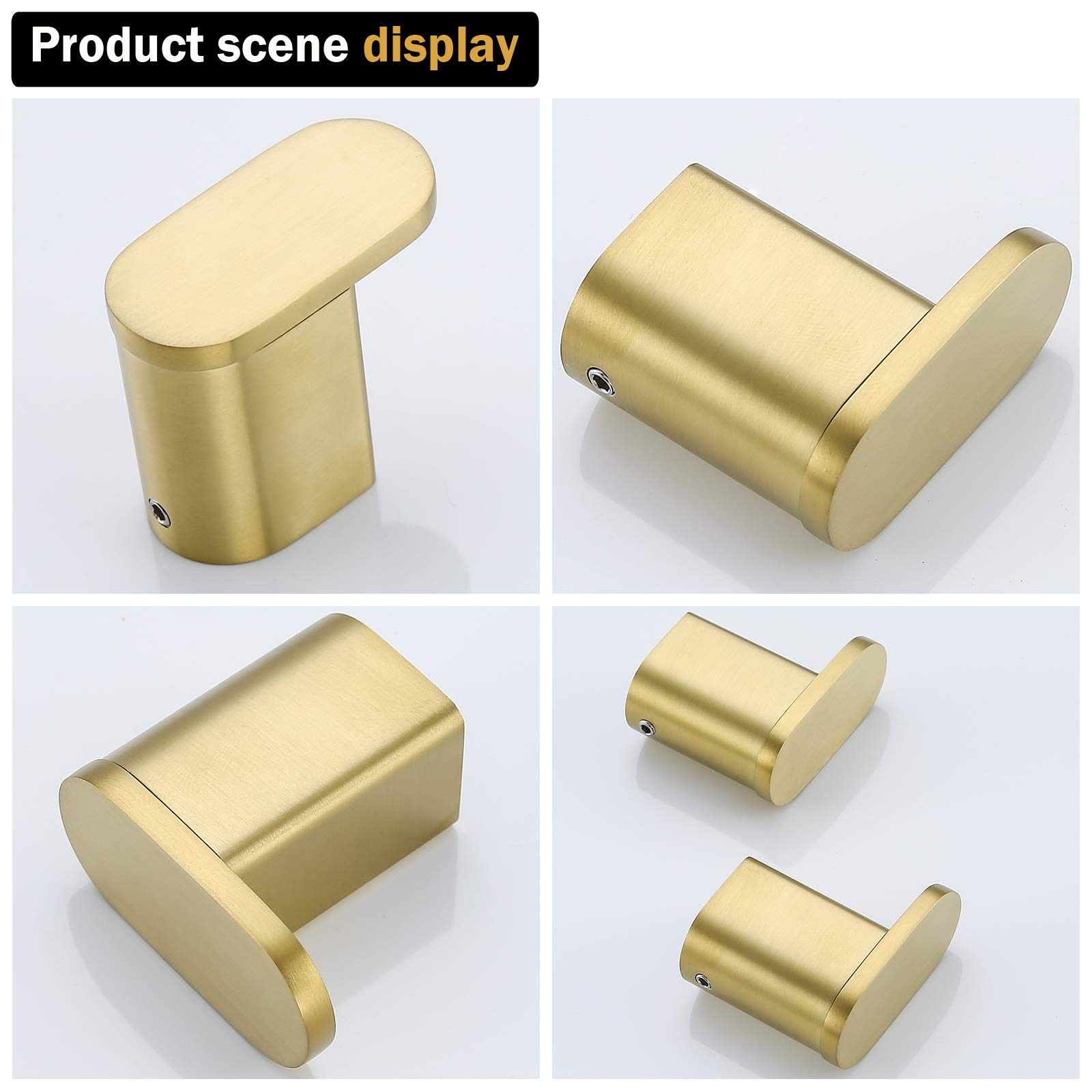 Brushed Gold Towel Hook - 2 Pack SUS304 Stainless Steel Wall Mounted Hooks for Bathroom, Robe, Coat & Hand Towel - Durable Rustproof Home Decor for Bathroom, Kitchen & Bedroom Organization