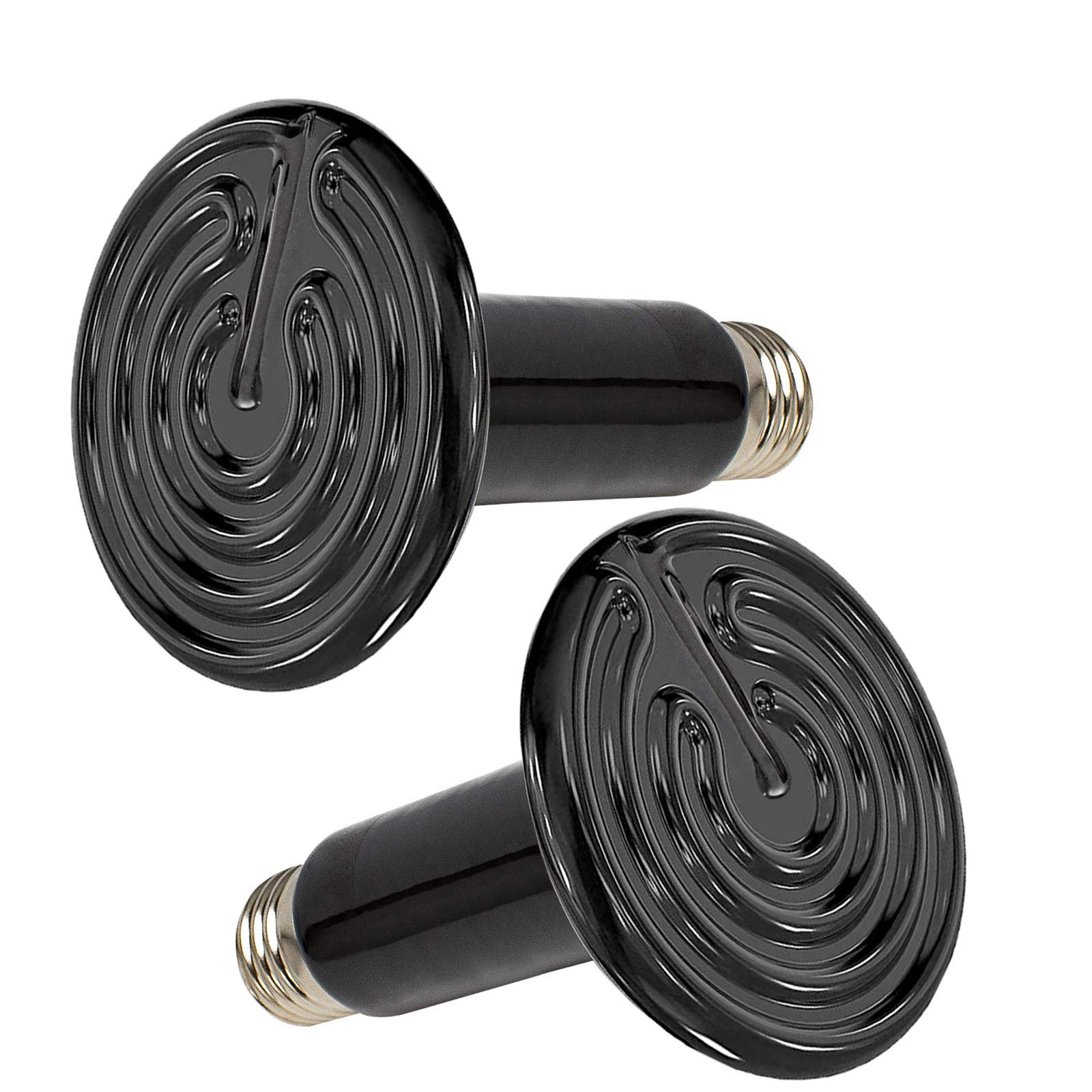 BOEESPAT Ceramic Heat Emitter 60W/100W/150W 2-Pack - Reptile Heat Lamp Bulb for Lizards, Turtles, Snakes & Chicken Coops - No Light, No Harm Black Infrared Heater - Perfect for Terrariums, Aquariums & Pet Brooders