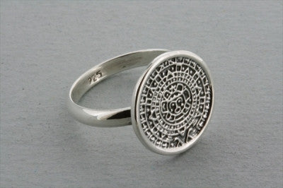 Mayan Calendar Disc Ring - Sterling Silver Aztec Jewelry for Men & Women - Perfect for Gifts, Boho Fashion & Spiritual Healing