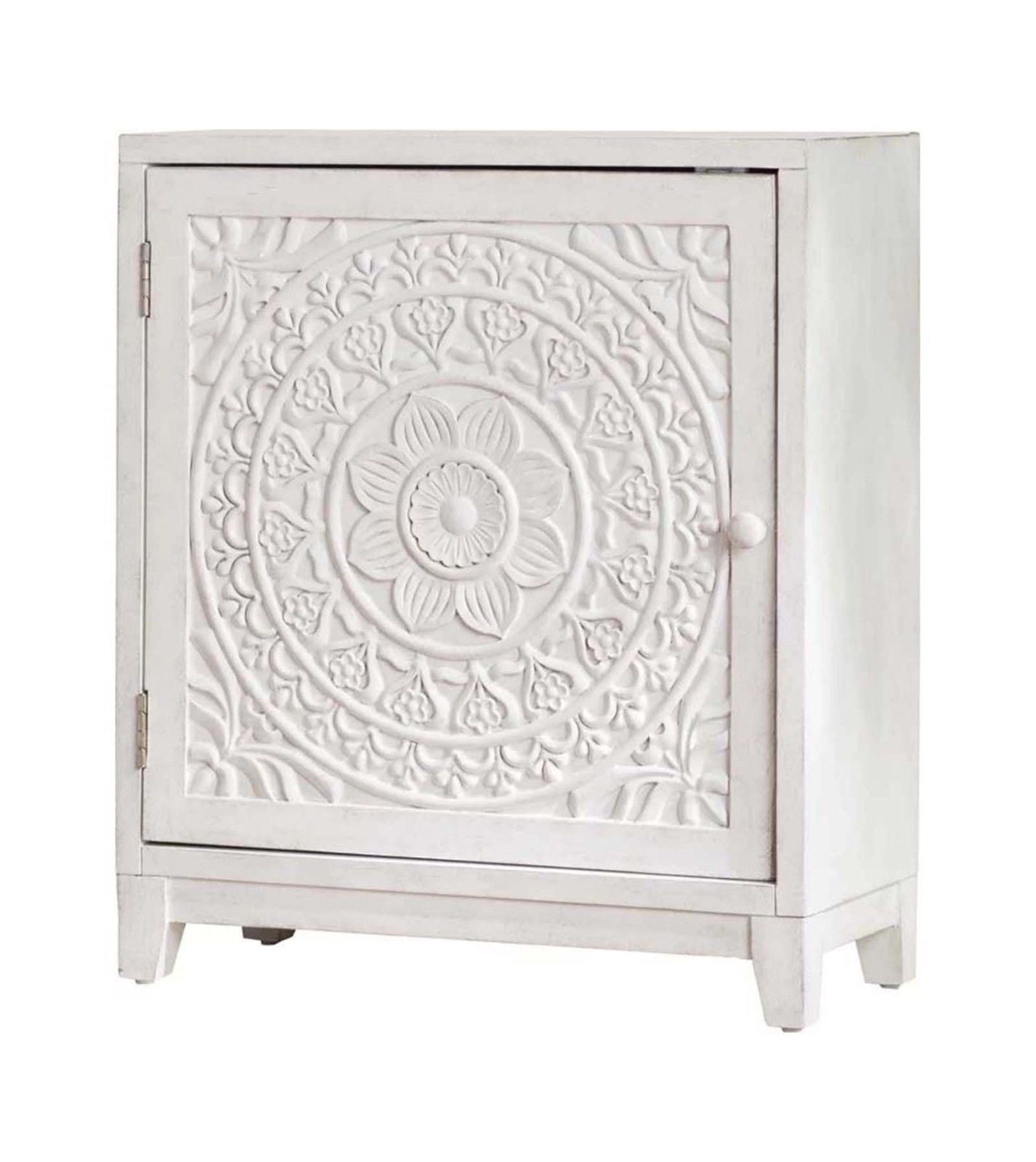 Hand Carved Solid Wood Sideboard Buffet Cabinet - White Finish for Dining Room, Living Room & Entryway Storage