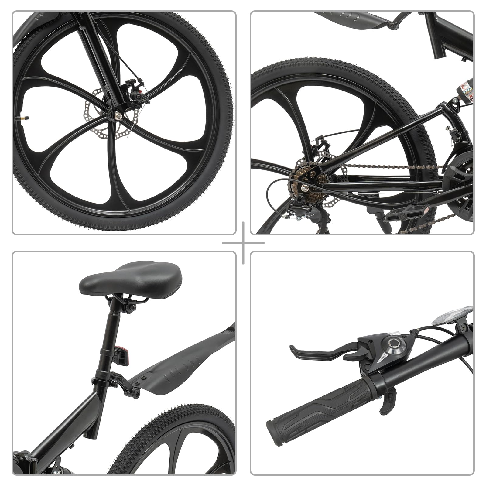 26In Folding Mountain Bike - 21 Speed Upgraded Foldable Bicycle with 6 Blade Flywheel, Carbon Steel Frame for Men & Women (Black) | Perfect for Commuting, Travel & Outdoor Adventures | US Stock