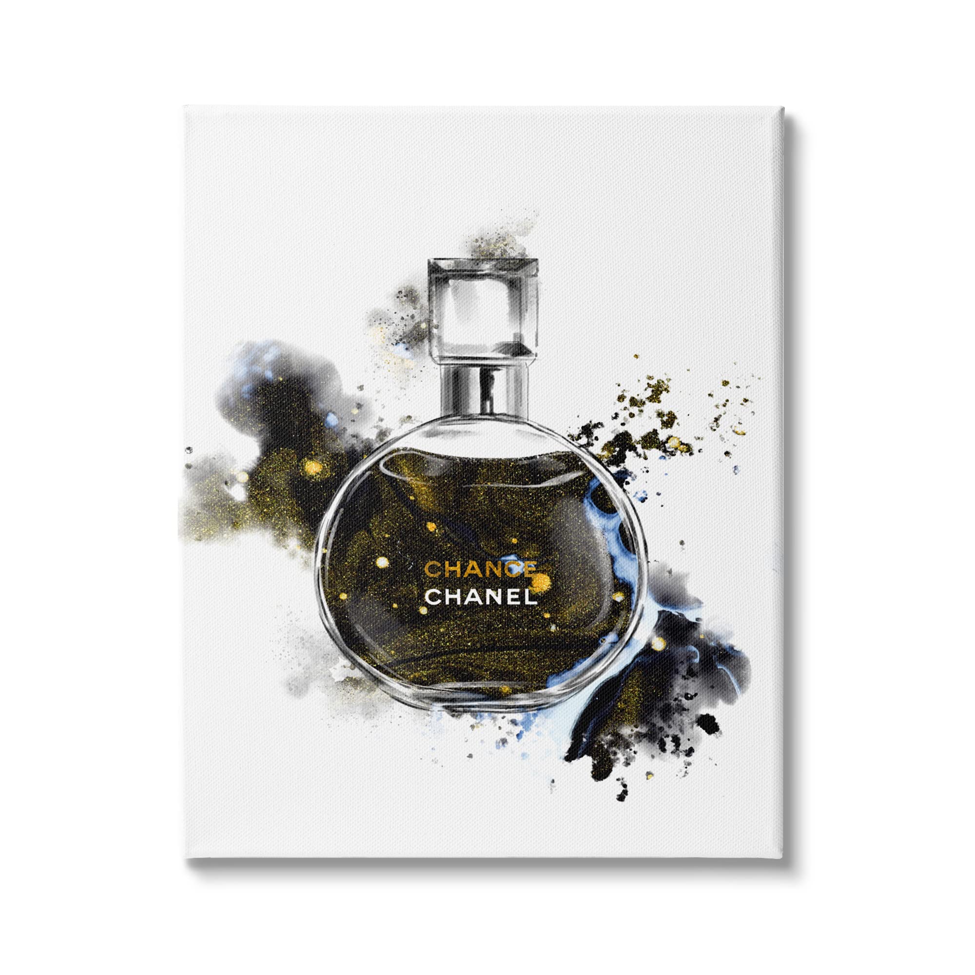 Stupell Industries Glam Cosmetic Bottle - Black & Gold Watercolor Perfume Bottle for Vanity Decor, Bathroom Display & Gift Giving