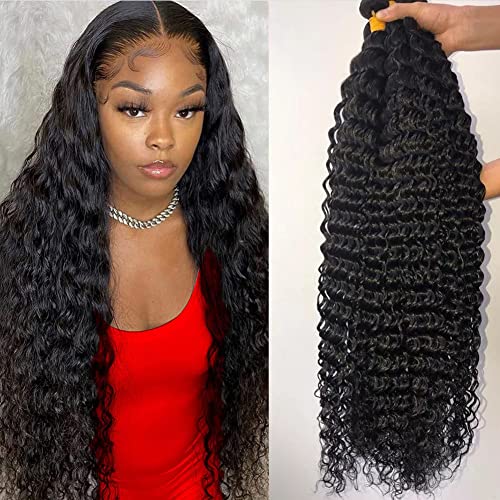 Brazilian Deep Wave Human Hair Bundles - 3 Bundles Unprocessed Virgin Remy Hair for Weaving | Natural Black Wet Wavy Hair Extensions (12/14/16 Inch) - Perfect for Protective Styles, Wig Making & Everyday Glam