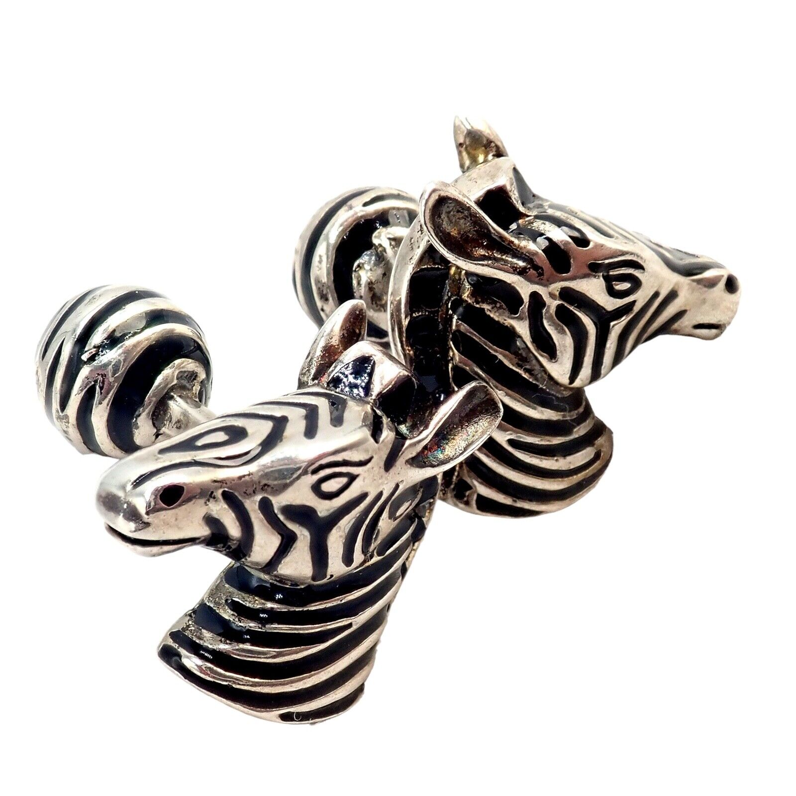 Vintage Tiffany & Co. Sterling Silver Black Enamel Zebra Cufflinks for Men - Elegant Dress Accessories for Weddings & Formal Events