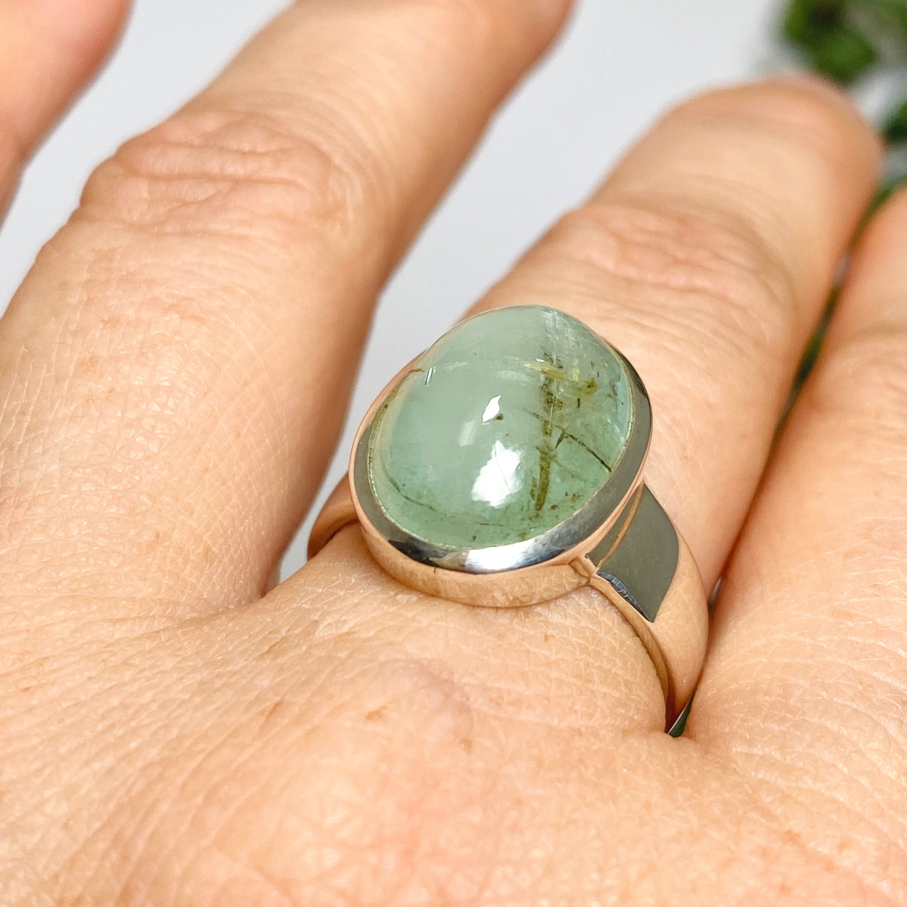 Emerald and Rutile Oval Cabochon Ring - Size 8.5 - Handmade Sterling Silver Jewelry - Perfect for Wedding, Anniversary & Special Occasion Gifts