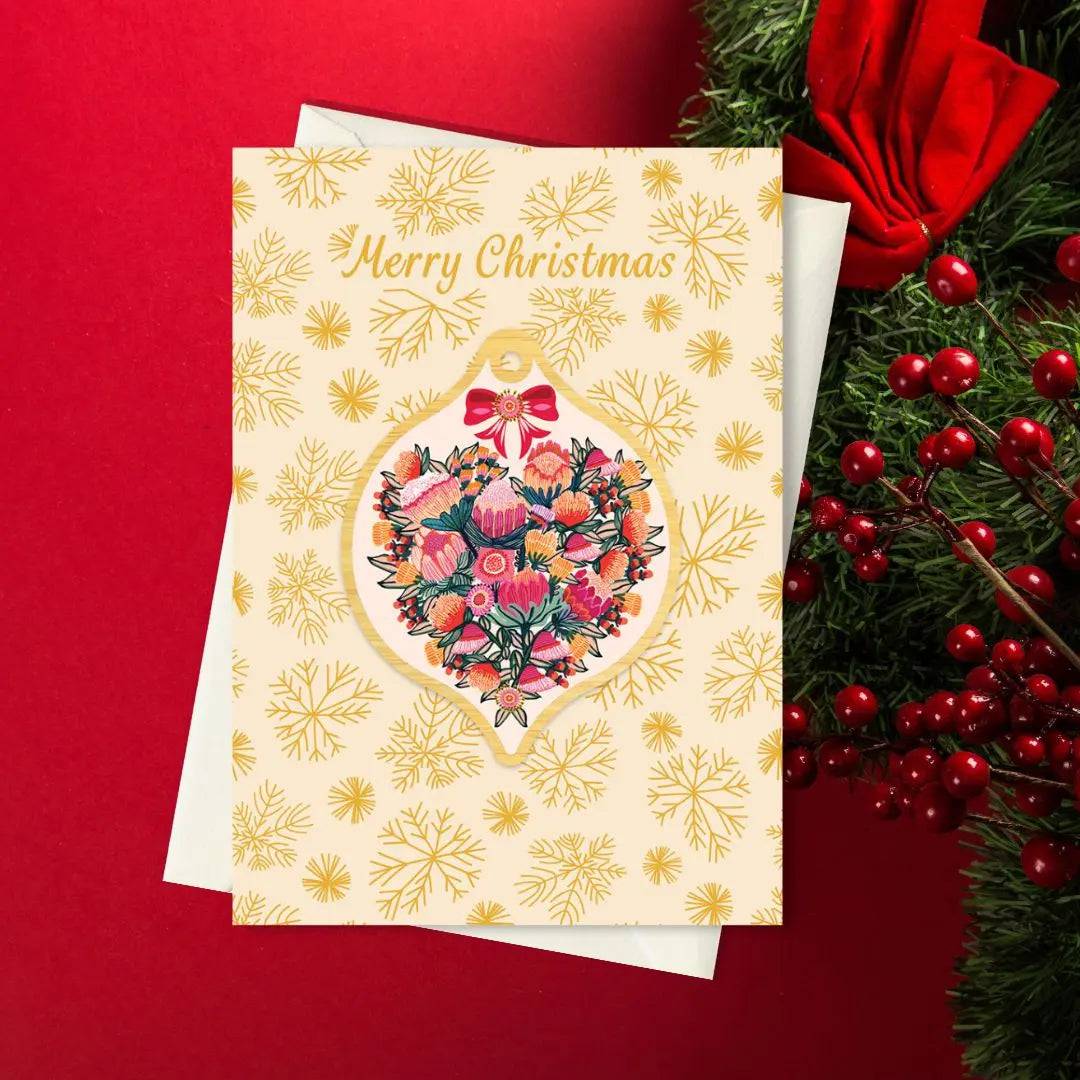 Beautiful Heart of Flowers Australian Christmas Card & Bauble - Perfect for Holiday Greetings, Tree Decorations, and Festive Gift Giving