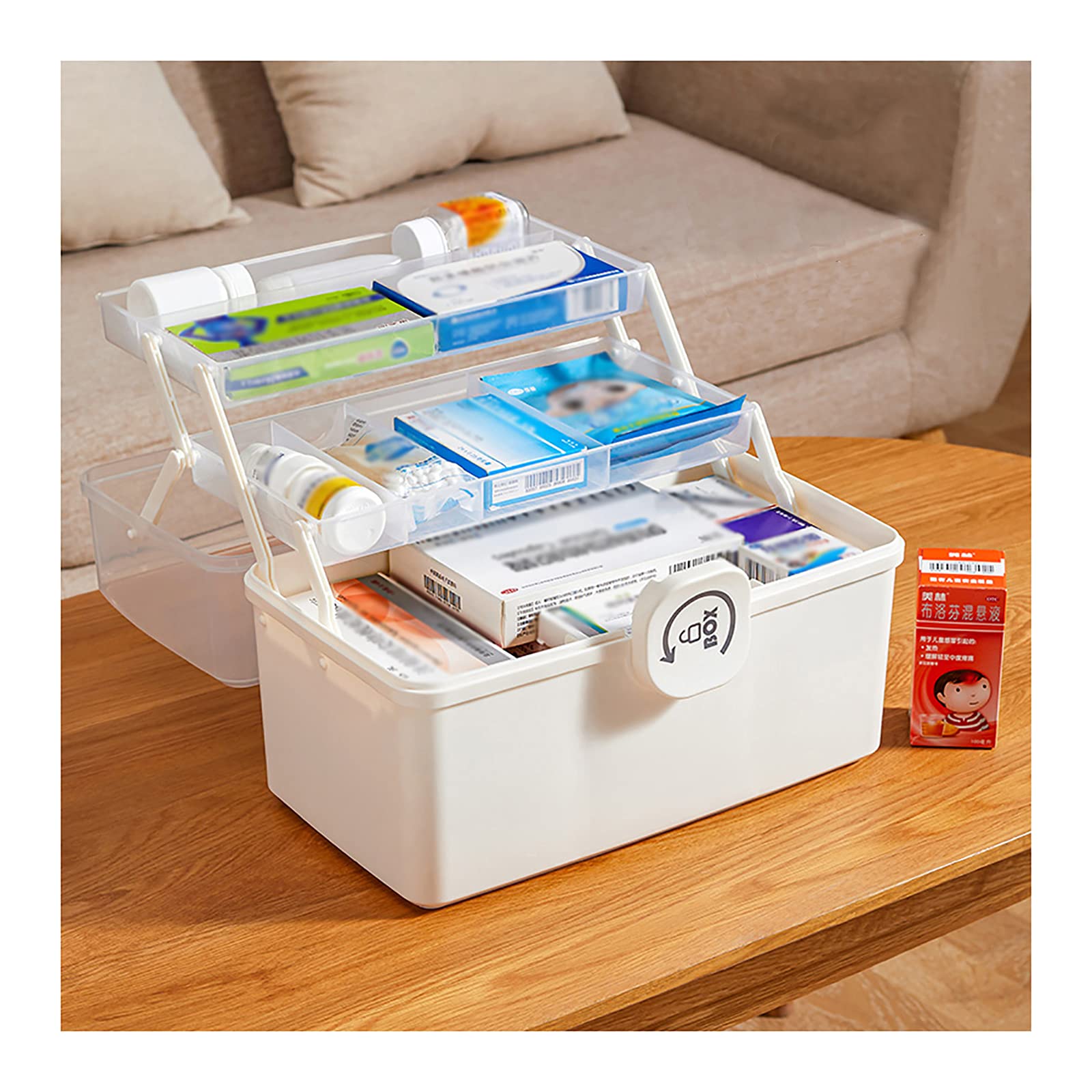 NYDD 3-Tier Portable Lockable Medicine Organizer | Foldable First Aid Storage Box | Plastic Medical Cabinet for Home, Travel & Emergency Use
