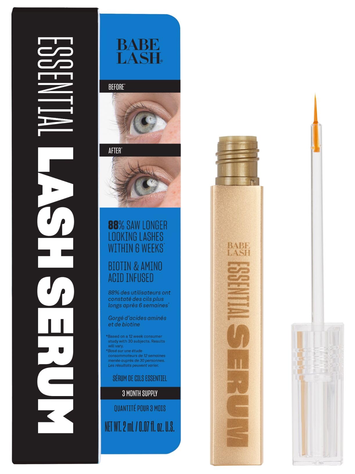 Babe Original Babe Lash Essential Serum - 3ML Eyelash Growth Serum for Fuller, Longer Lashes | Natural & Extension Safe | 3 Month Supply | Perfect for Daily Use & Special Occasions