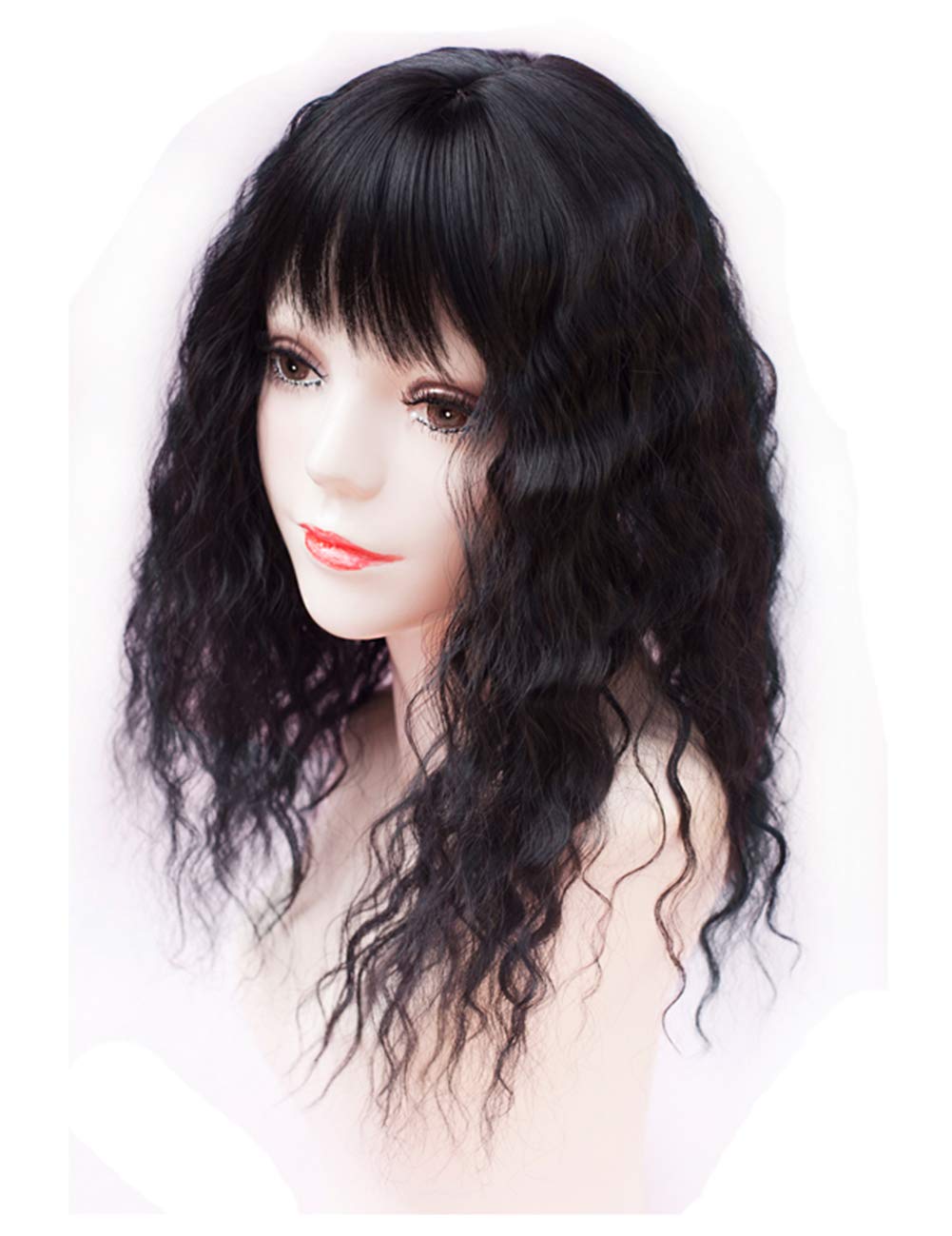 Clip-In Water Wavy Hair Forehead Piece with Choppy Fringe | 45cm Middle Part Topper | Black | Perfect for Cosplay, Costume Parties & Daily Hair Volume Enhancement