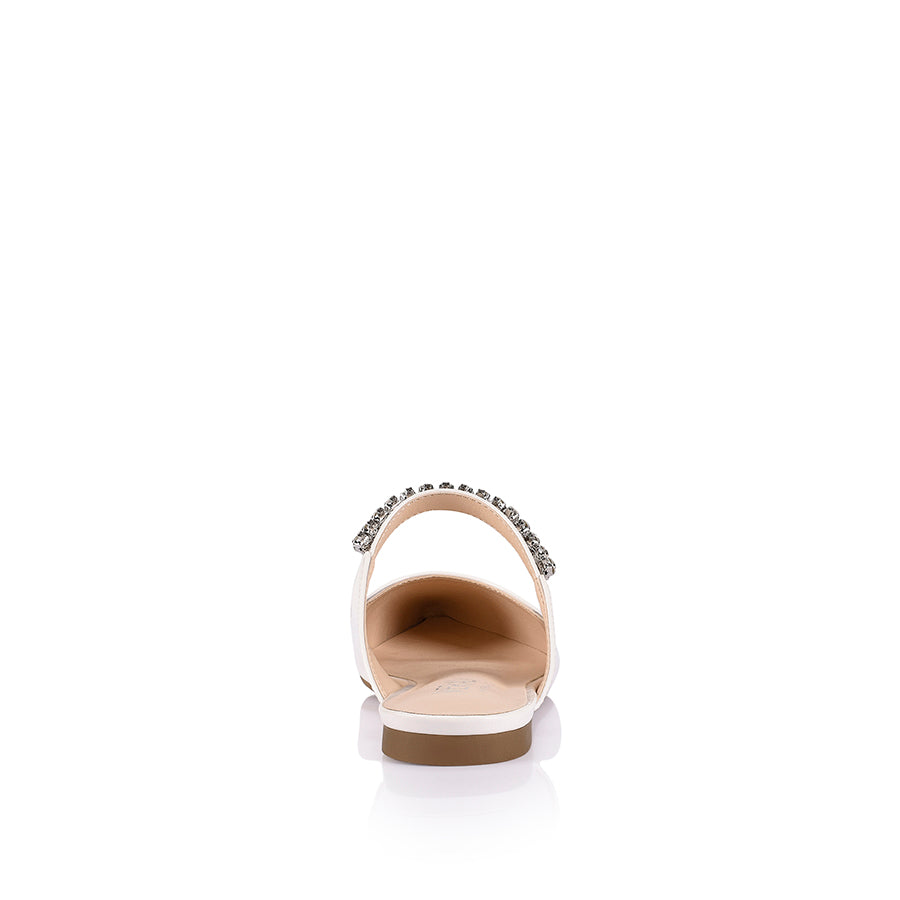 Isabel Crystal Flat Mules - Ivory Patent Leather Slip-On Shoes for Women | Comfortable & Elegant Summer Sandals for Casual Outings, Beach Wear & Office