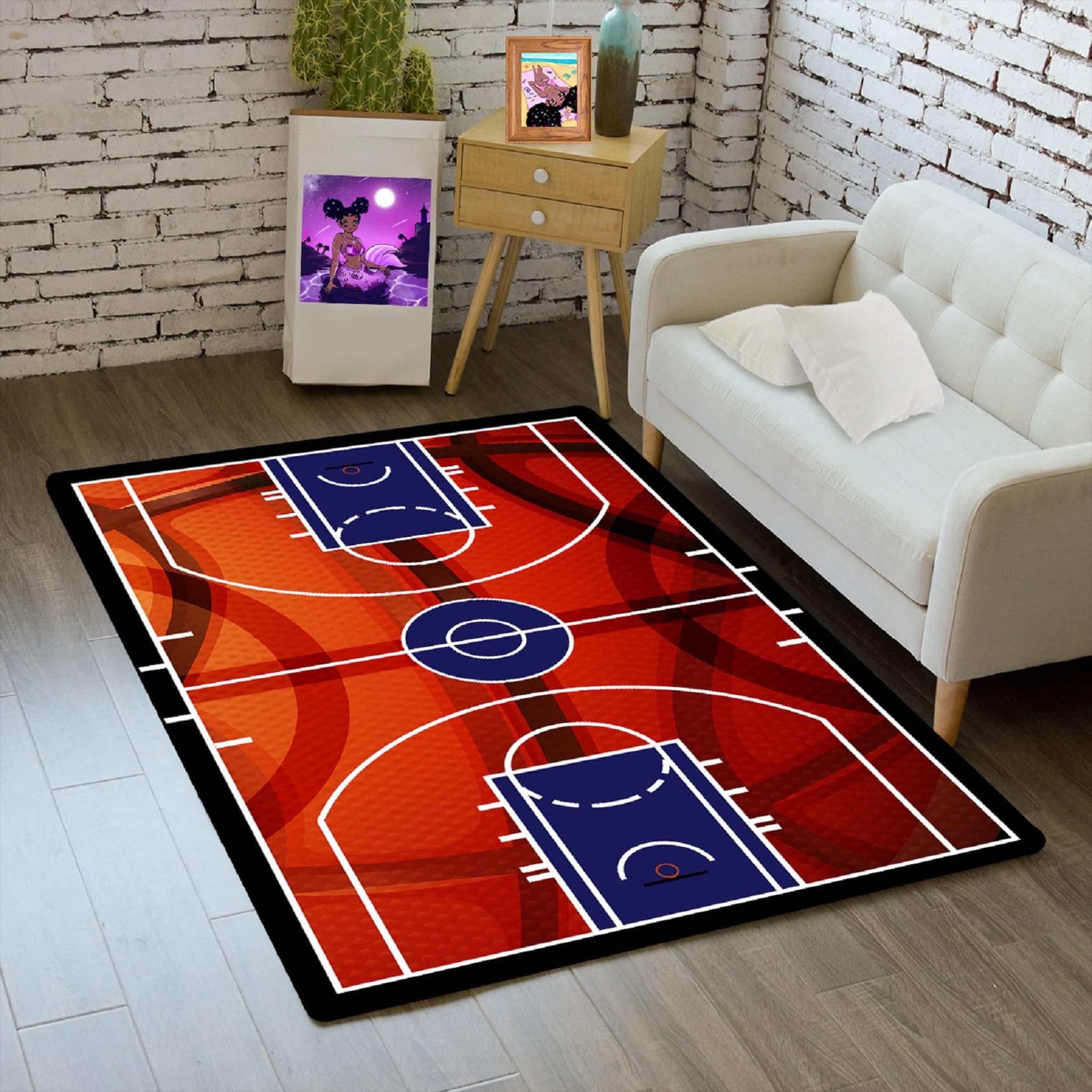 Basketball Court Area Rug for Boys Room - 2'×3' Non-Slip Sports Floor Mat, Living Room Decor & Game Room Carpet - Perfect for Kids Bedroom, Playroom and Sports Themed Spaces