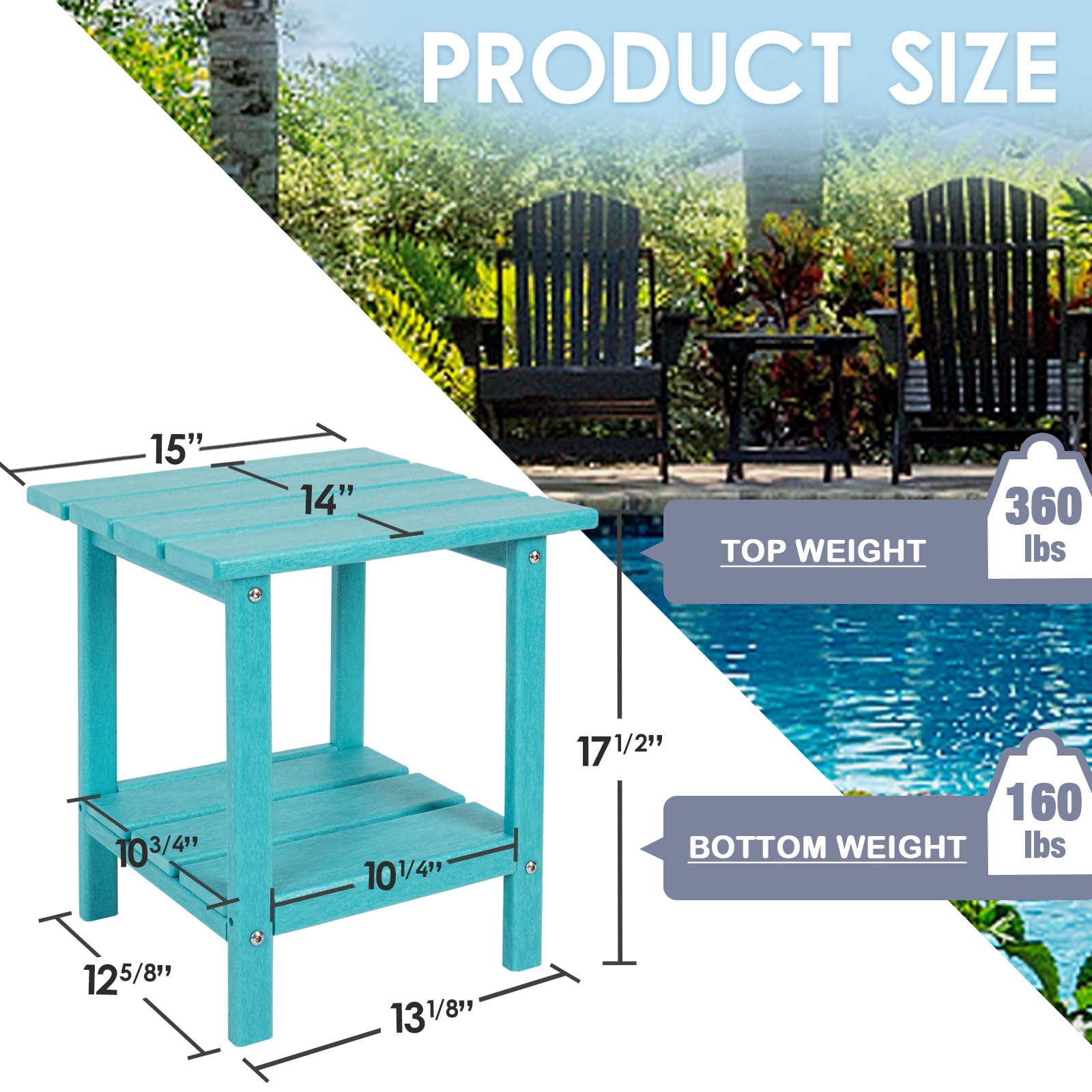 **DAILYLIFE Outdoor Side Table - HDPE Square Plastic Patio End Table for Indoor & Outdoor Use, Weatherproof & Low Maintenance (Aqua, Double Layer) - Perfect for Poolside, Garden, Deck & Patio Furniture**