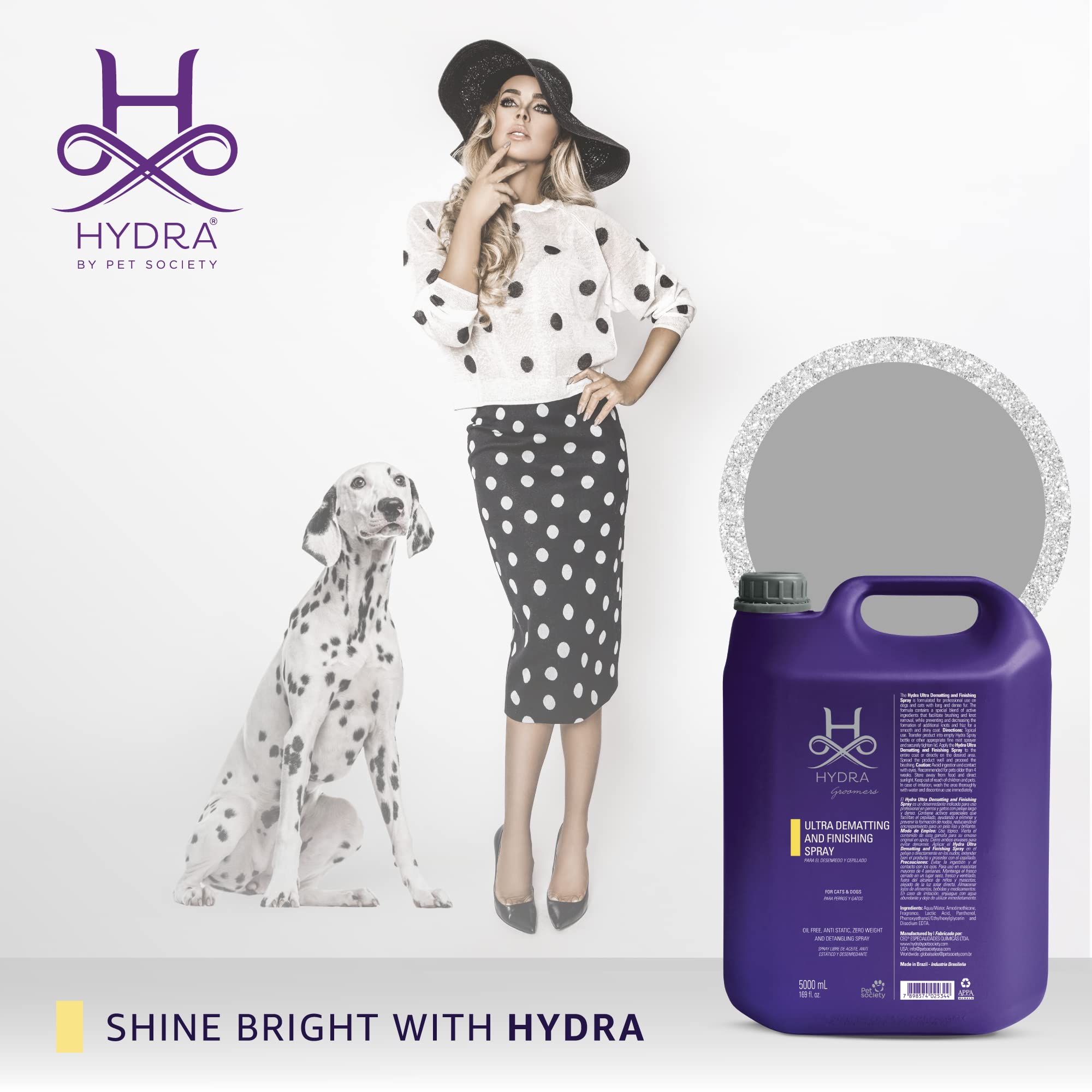 Hydra Professional Ultra Dematting & Finishing Spray for Dogs & Cats - 169 fl.oz Detangling Solution for Long Haired Pets | Grooming, Shedding Control & Coat Shine Enhancer for Home & Professional Use