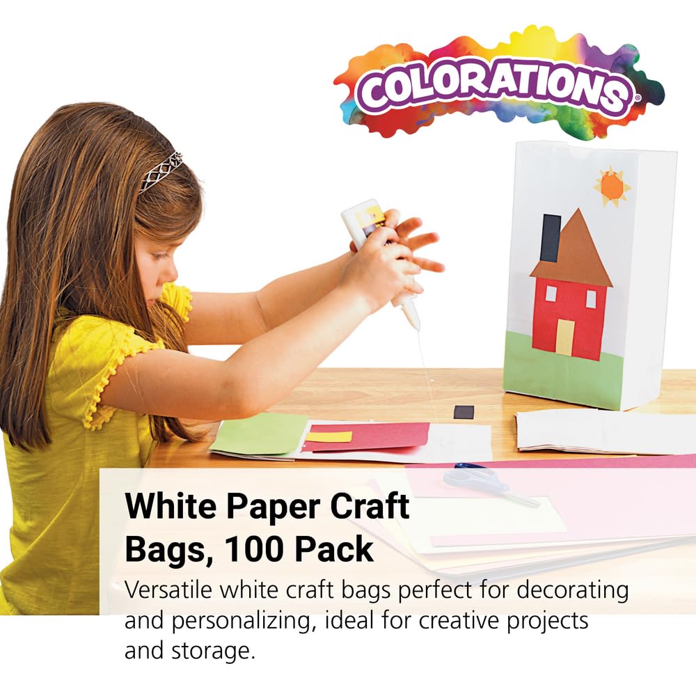 100-Pack White Paper Craft Bags - Bulk Gift Bags & Lunch Sacks for DIY Projects, Party Favors, School Lunches & Eco-Friendly Packaging