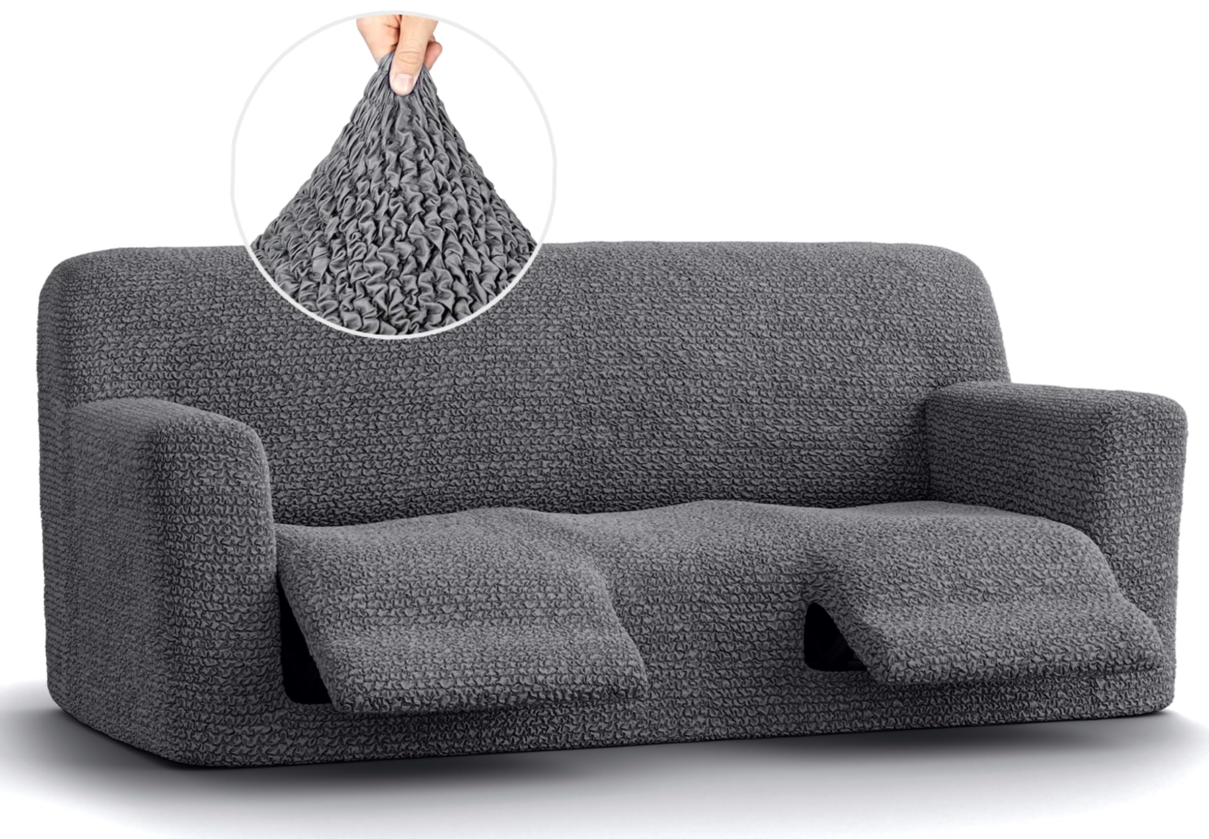PAULATO BY GA.I.CO. Recliner Sofa Cover - Soft Polyester Fabric Slipcover for Reclining Couches - 1-Piece Stretch Furniture Protector (Dark Grey) - Perfect for Living Room, Home Theater & Family Room Protection