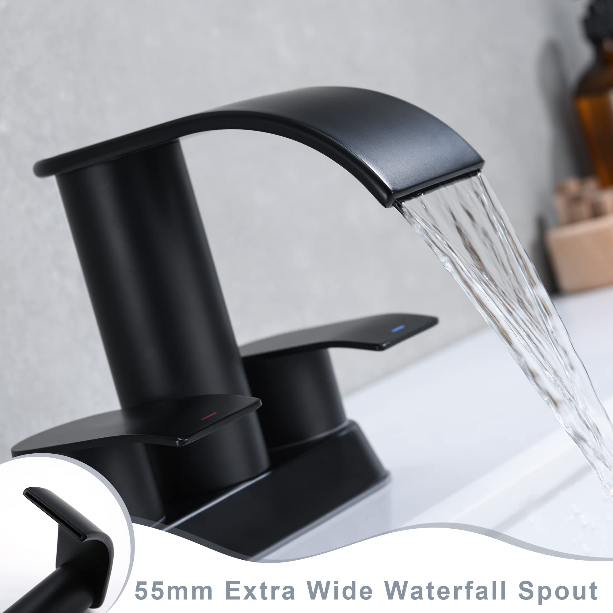 Matte Black Unicorn Bathroom Faucet with Drain Stopper - for Vanity & Basin Sink