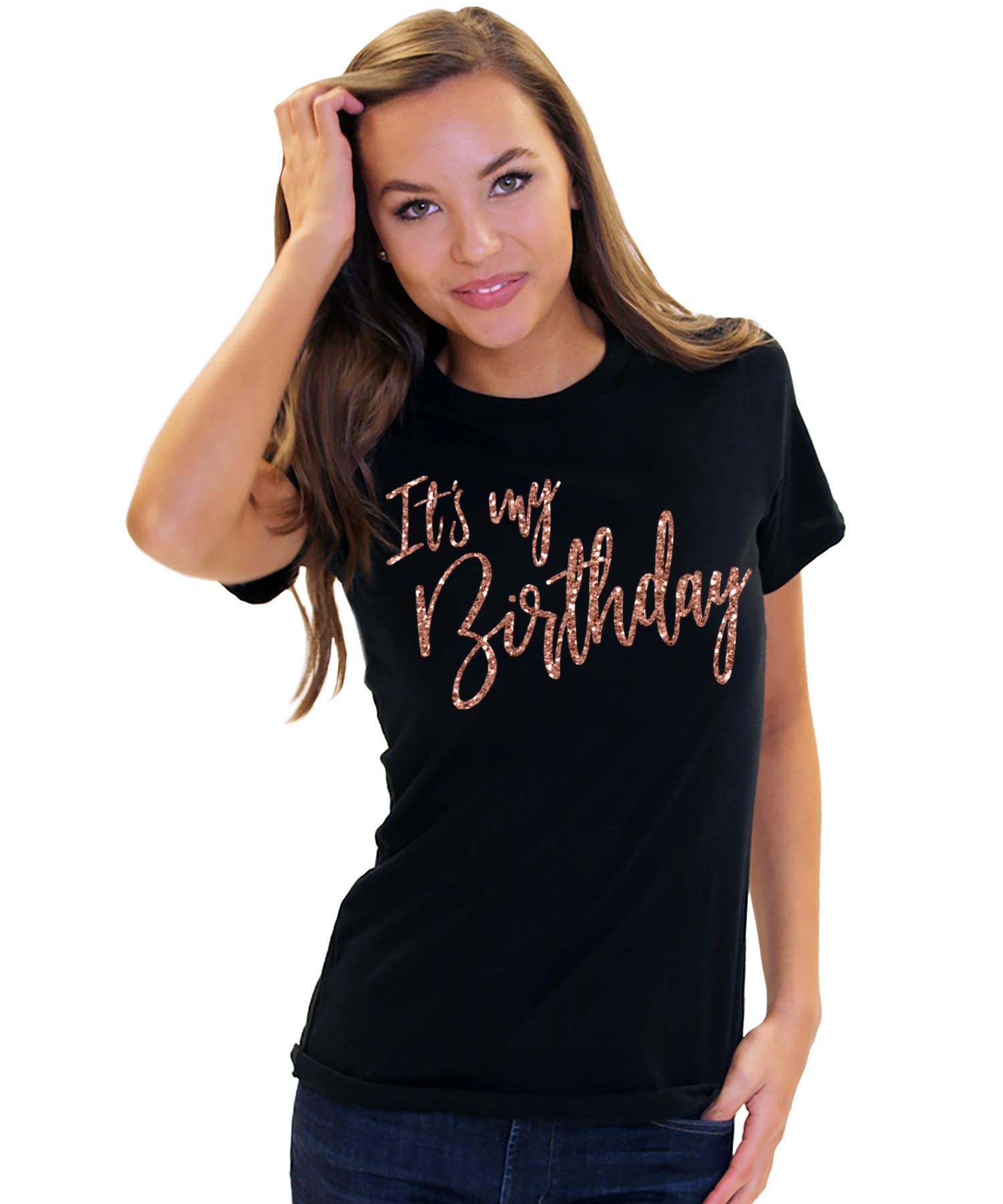 Rose Gold Glam Birthday Squad T-Shirt for Women - Black Party Tee - Small Size - Perfect for Girls Night Out, Bachelorette Party & Birthday Celebration - Great for Theme Parties, Club Nights and Special Occasions - Ideal for Birthday Photos, Girls Trips and Festive Gatherings - Casual Wear, Gift Ideas & Social Media Outfits
