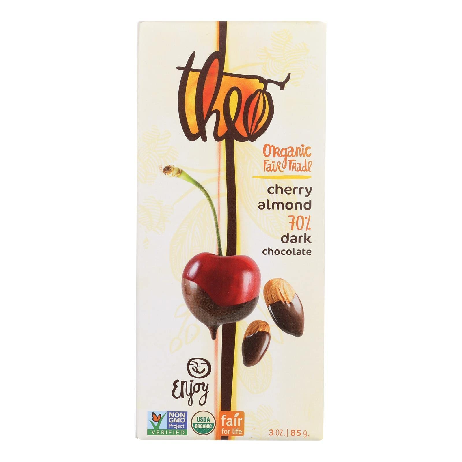 Organic Dark Chocolate Bar 70% Cacao with Cherry & Almond - Theo Chocolate Classic 3oz (Pack of 12) - Perfect for Gifts, Snacking & Dessert Recipes